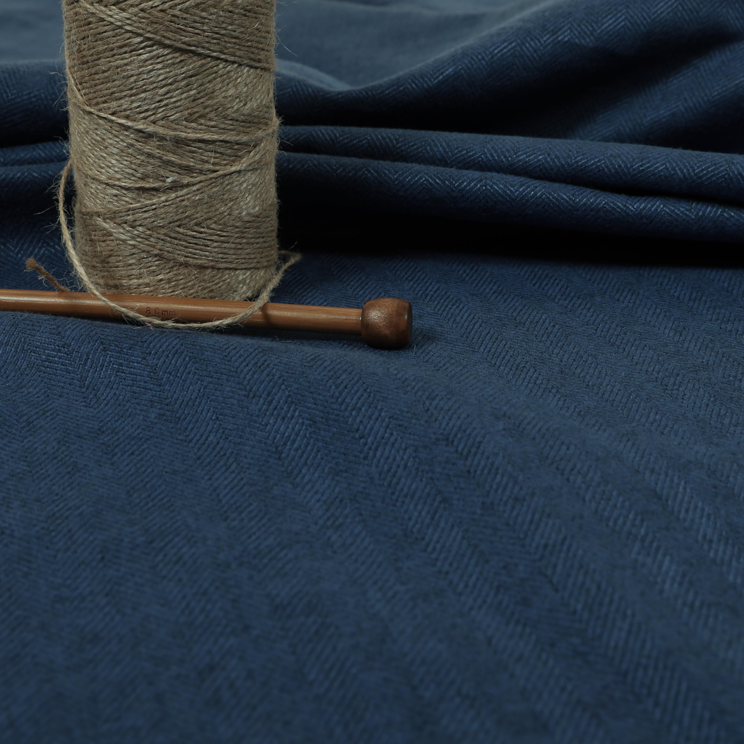 Redbrick Mill Fabrics Flame Retardant Furnishing Soft Herringbone Navy Blue Chenille Textured Hardwearing Upholstery Curtain Fabric (Per Metre) โ image 1