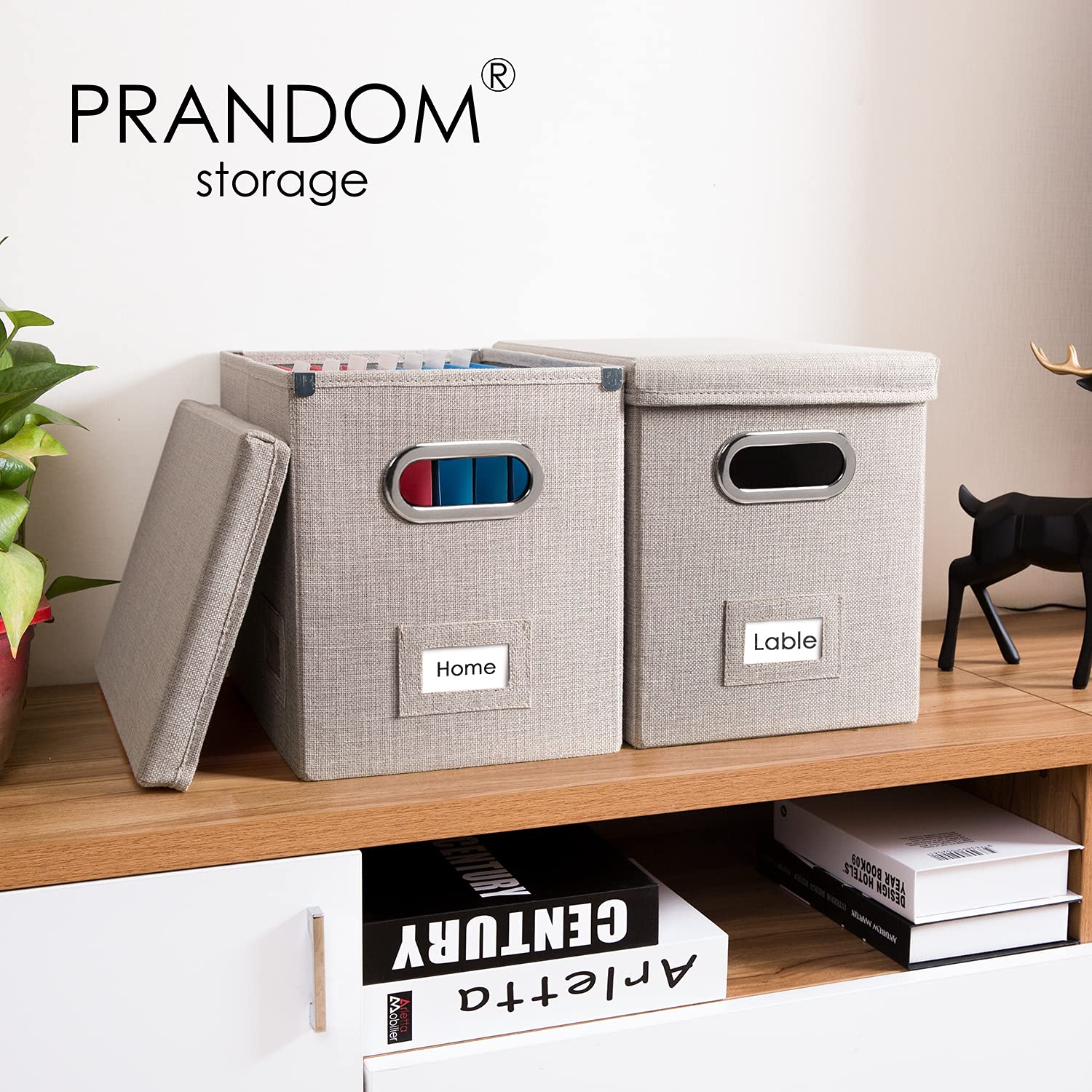 PRANDOM File Organizer Box - Set of 1 Collapsible Decorative Linen Filing Storage Hanging File Folders with Lids — view 2