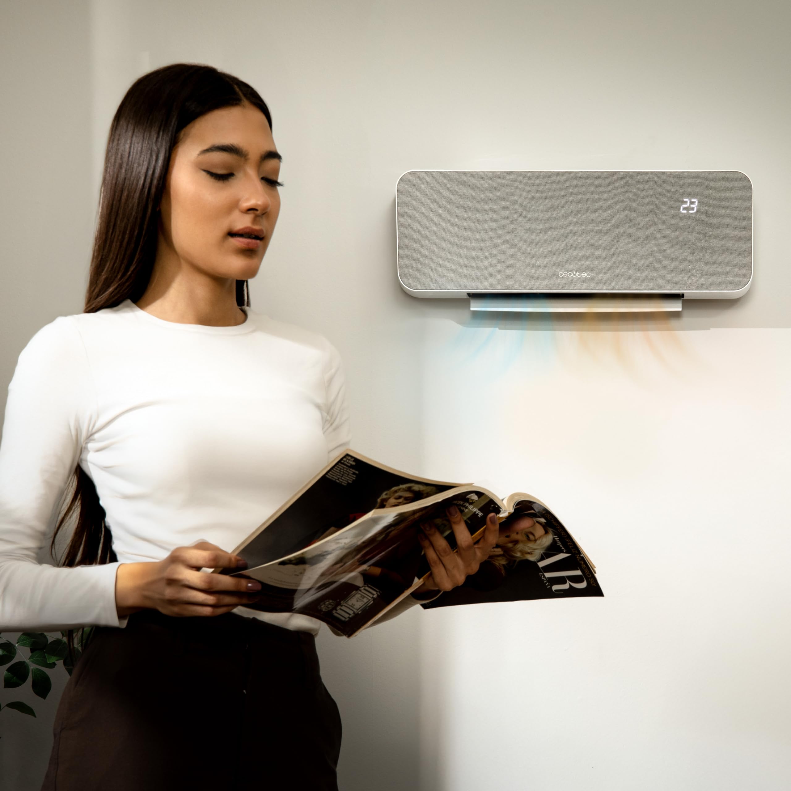Cecotec Chauffage Céramique Mural ReadyWarm 3000 Textile. 2000W, 3 Modes, Oscillation, LED, Télécommande, Minuteur, Sécurité, Design Tissu Moderne, Couverture 20m², Chaleur Uniforme