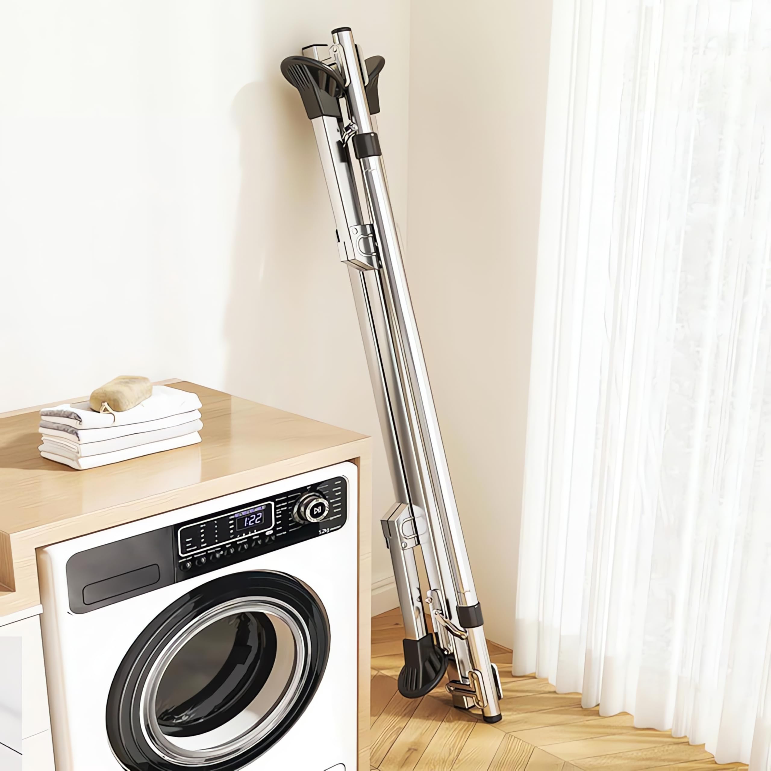 Etendoir Linge de Balcon Extensible, Support à Linge Pliable en Acier Inoxydable, Étendoir à Vêtements Réglable avec 20 Crochets Antivents - pour Séchage Intérieur/Extérieur (H 152cm L 240cm)