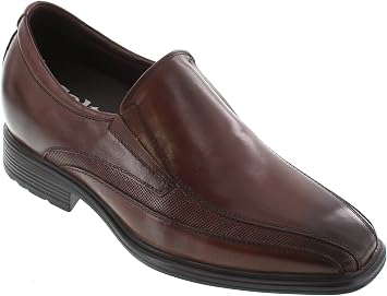 CALTO Mens Invisible Height Increasing Elevator Shoes - Dark Brown Leather Slip-on Super Lightweight Formal Loafers - 3 Inches Taller - G60125 - Size 6 DM US