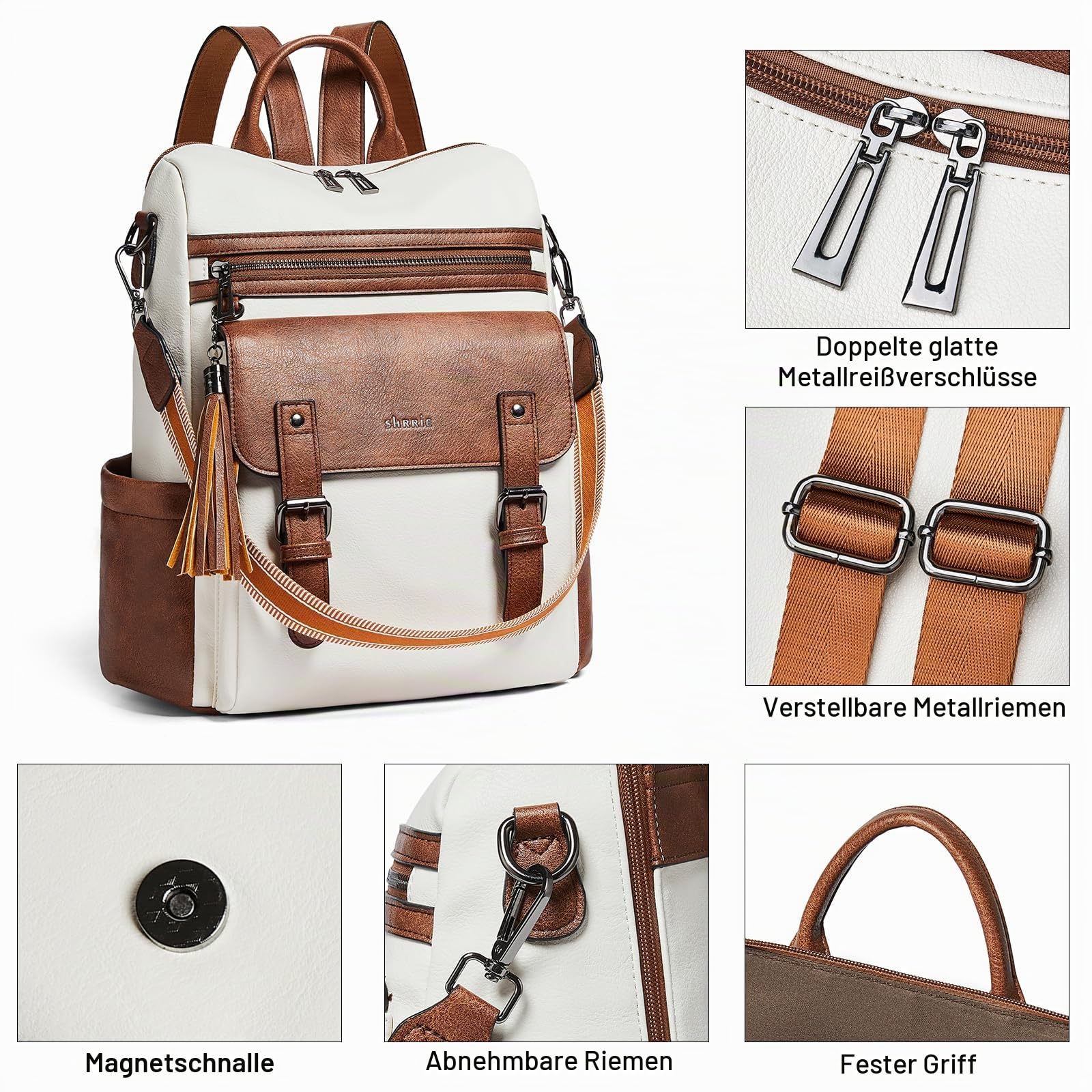 Shirre Beige mit braunem Rucksack Handtasche für Frauen kleine Leder Mode Designer Handtasche Rucksack wasserdicht verurteilt Schultergurte Rucksack Reise Laptop Tasche für Business & College