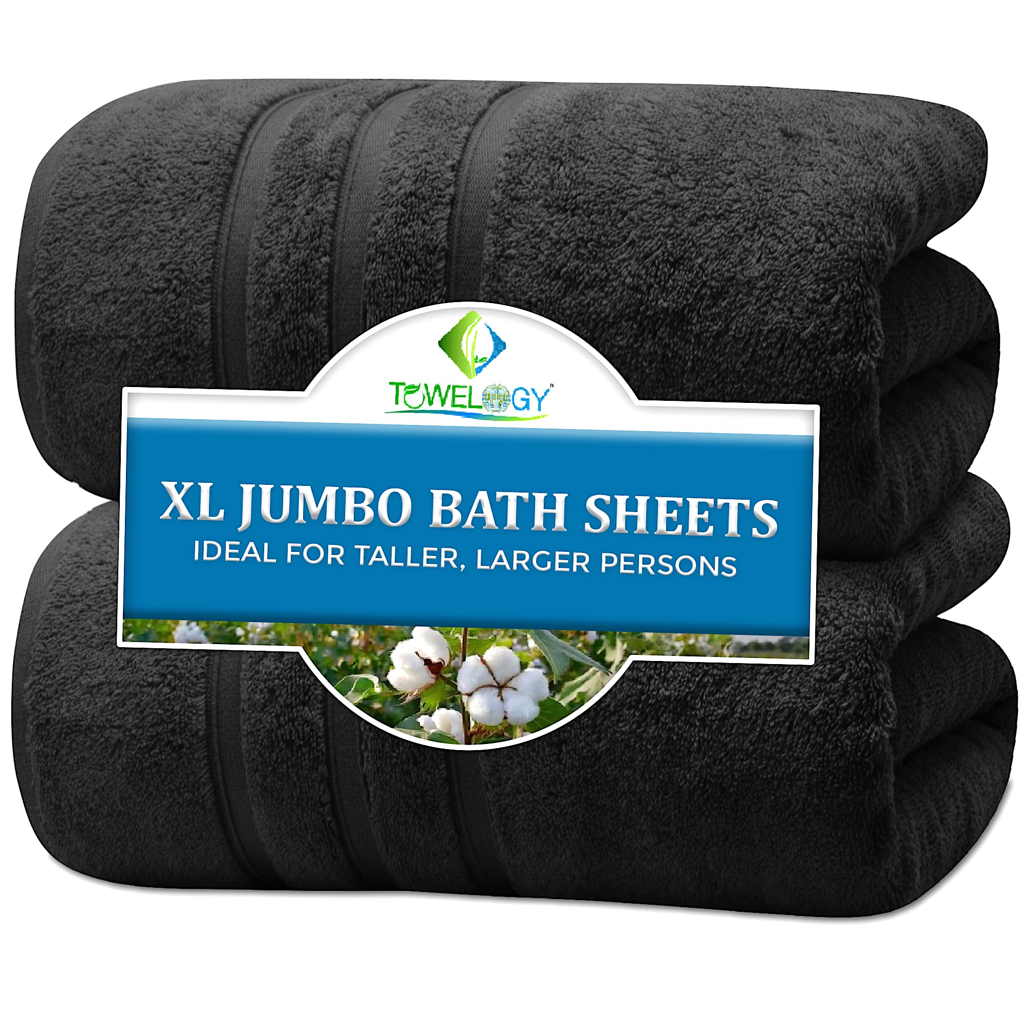Towelogy® Luxurious 100% Cotton Bath Sheets Extra Large | Super Soft, Thick, and Rapid Drying Jumbo Bath Towels | Suitable for Larger, Taller Persons | Hotel Quality Bath Sheets Set of 2 (Black)