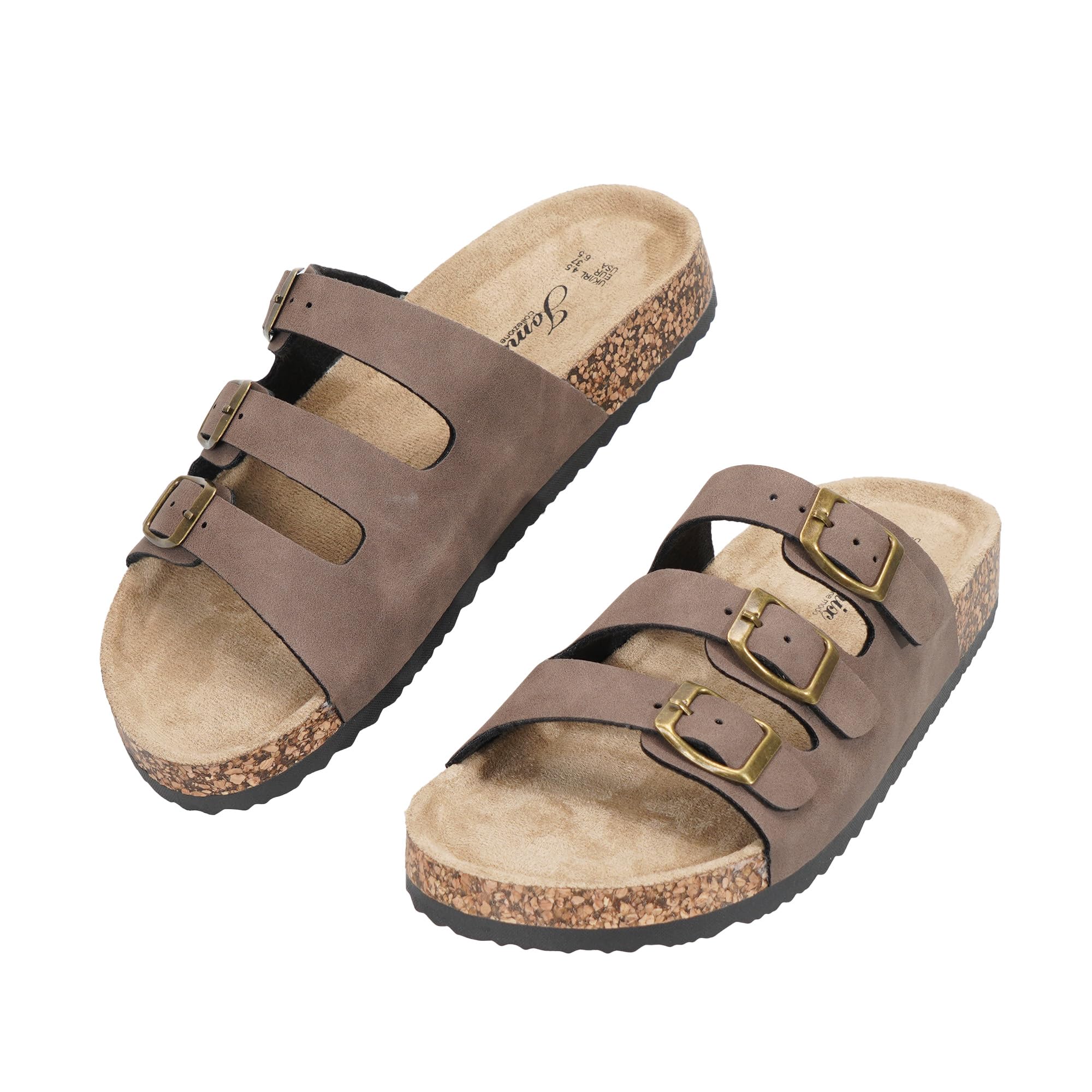 JOMIX Sandalias Mujer Zuecos de Verano Zapatos de Verano Zapatillas Planos con 3 Tiras de Hebillas Ajustables y Plantilla de Ante Sintético