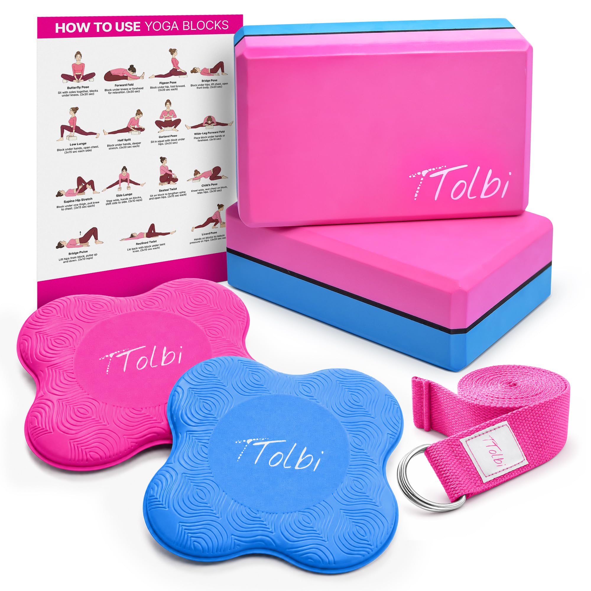 Yoga Blocks 2 Pack with Strap and Guide