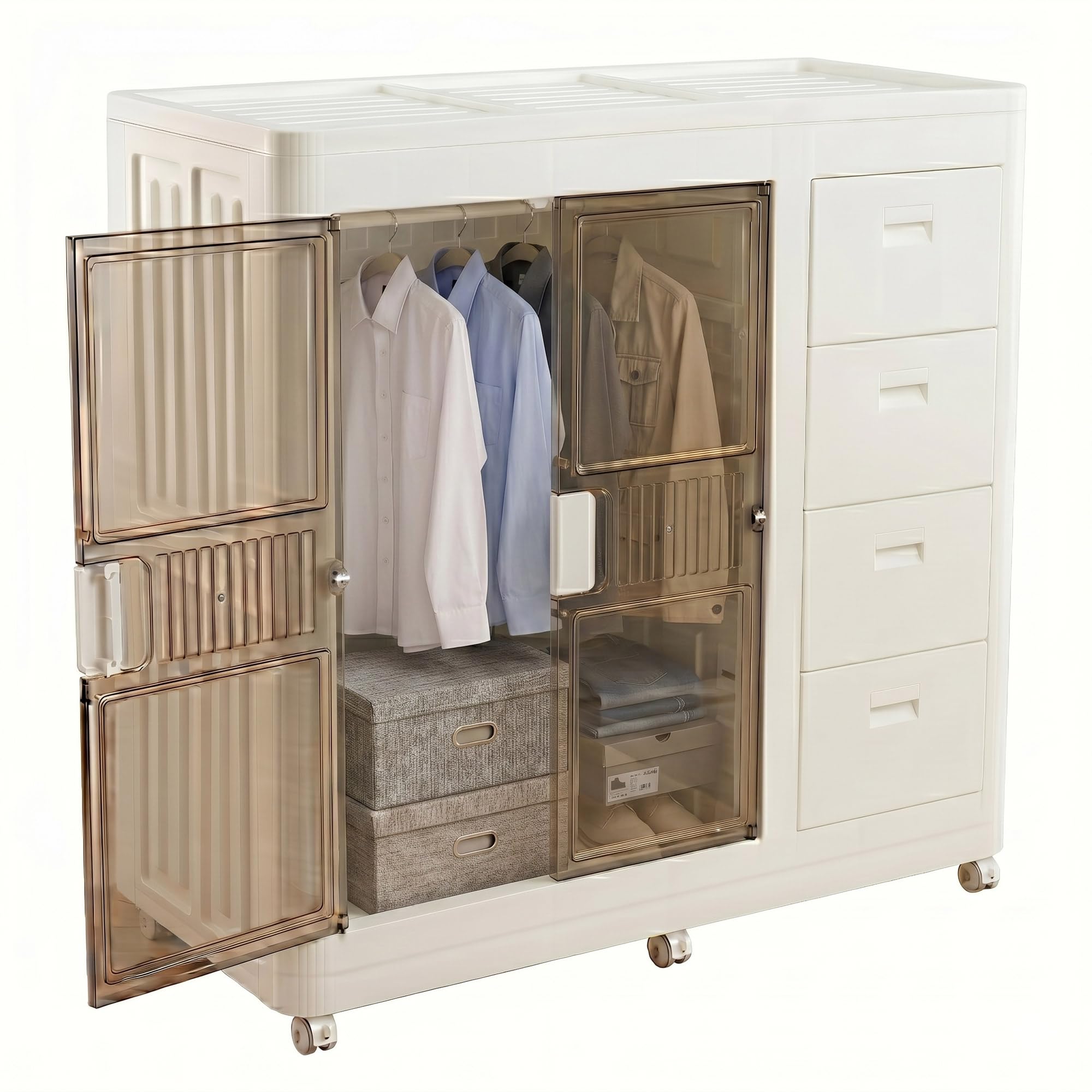 Well Home Cajas de almacenaje apilables con puerta frontal, Organizador modular plegable con ruedas, Modularidad eficiente, Multiespacios, Armario plegable con 1 Compartimentos y 4 Cajones