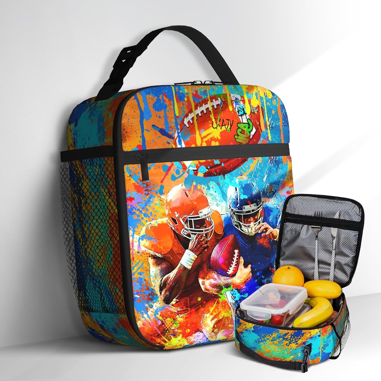 Boys Lunch Box for School Insulated Football Lunch Bag for Kid Boys Girls Teen Bento Boxes to School Office Picnic Travel Hiking Lunchbag Waterproof Leakproof with Adjustable Shoulder Strap