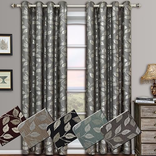 Miniatura 2 de Royal Hotel Bedding Charlotte - Cortinas de jacquard con ojales color moca, par/juego de 2 paneles, 52 x 96 pulgadas cada uno