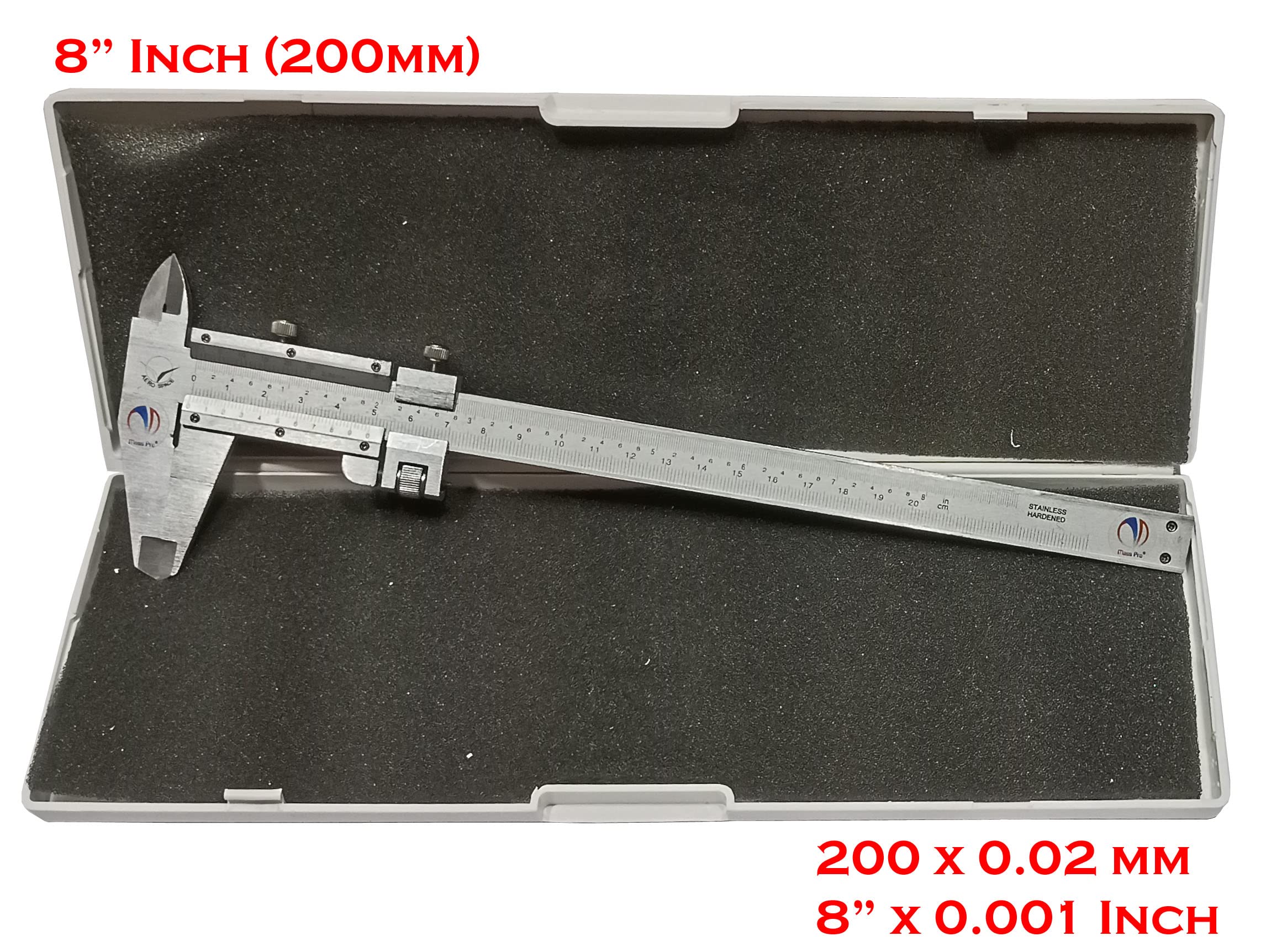 Mass Pro Aerospace Manual Ruler Measuring Tool Gauge Depth Meter Vernier Caliper with Storage Box (8" Inch (200mm)) - Image 2 thumbnail