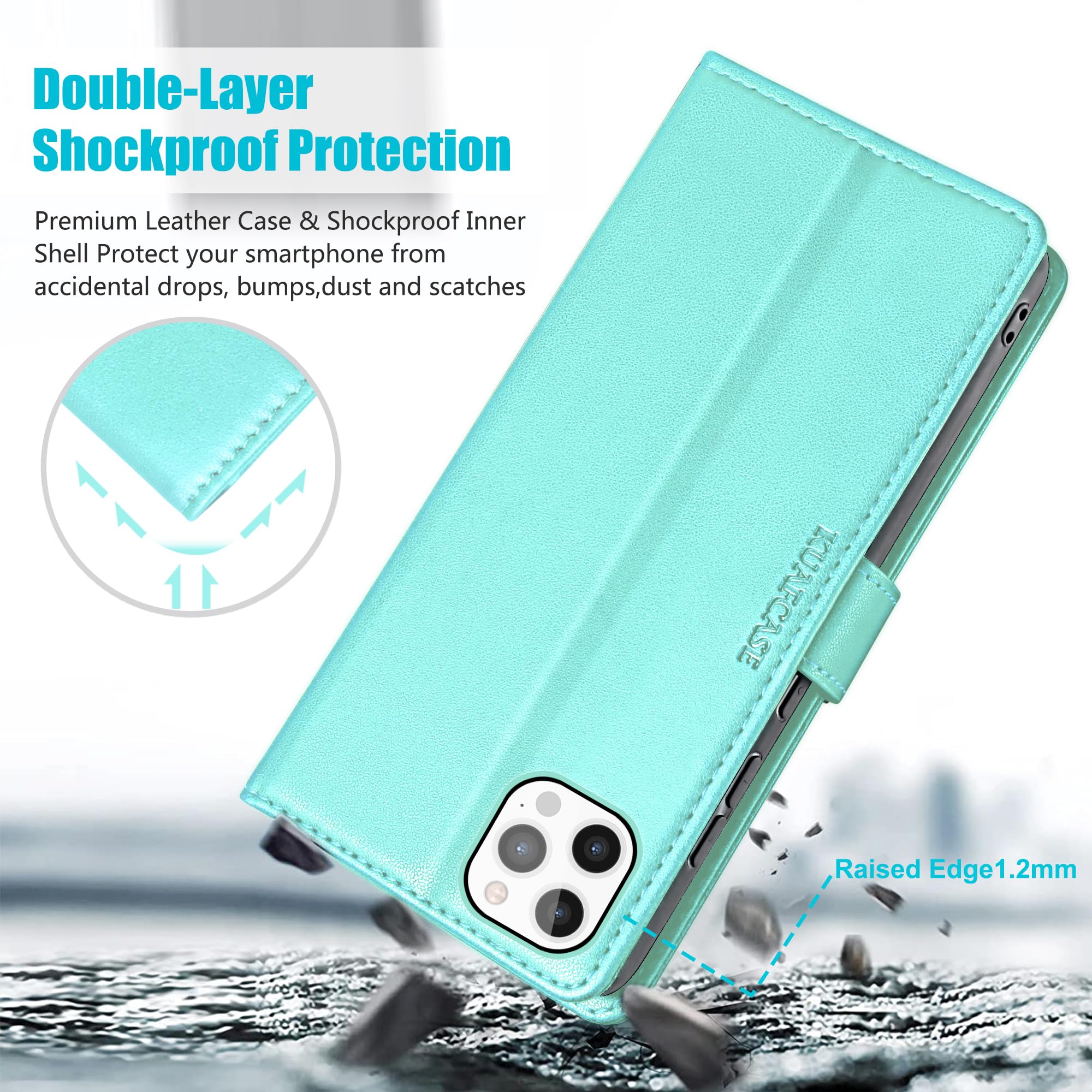 Kuafcase Compatible for iPhone 12 Pro Max Case with 4 Card Slots Magnetic Closure Kickstand Shockproof Protective Phone Case Compatible for iPhone 12 Pro Max - Image 3