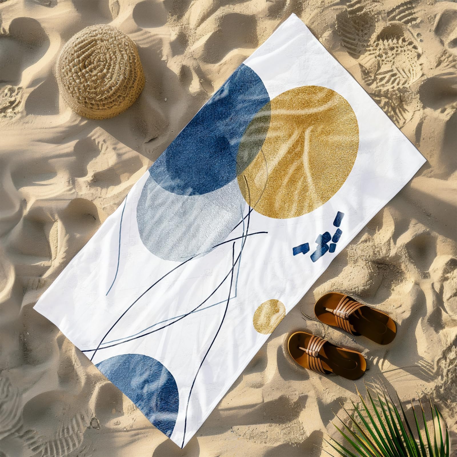 Générique Serviette Microfibre Plage Cercle Bleu Or