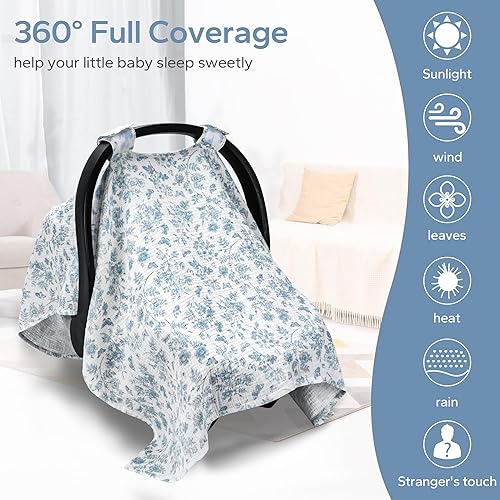 Miniatura 7 de SERAPHY Fundas de asiento de automóvil 100% muselina de algodón para bebés, toldos universales y transpirables para niños y niñas, funda suave de