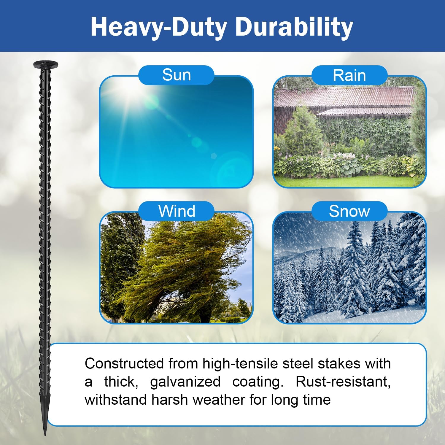 4 Pack 30-inch Rebar Stakes - 5/8 Diameter Heavy Duty Ground Stakes with Chisel Point Ends, Galvanized Steel Metal Stakes for Landscaping, Plant Support, Concrete Form and More