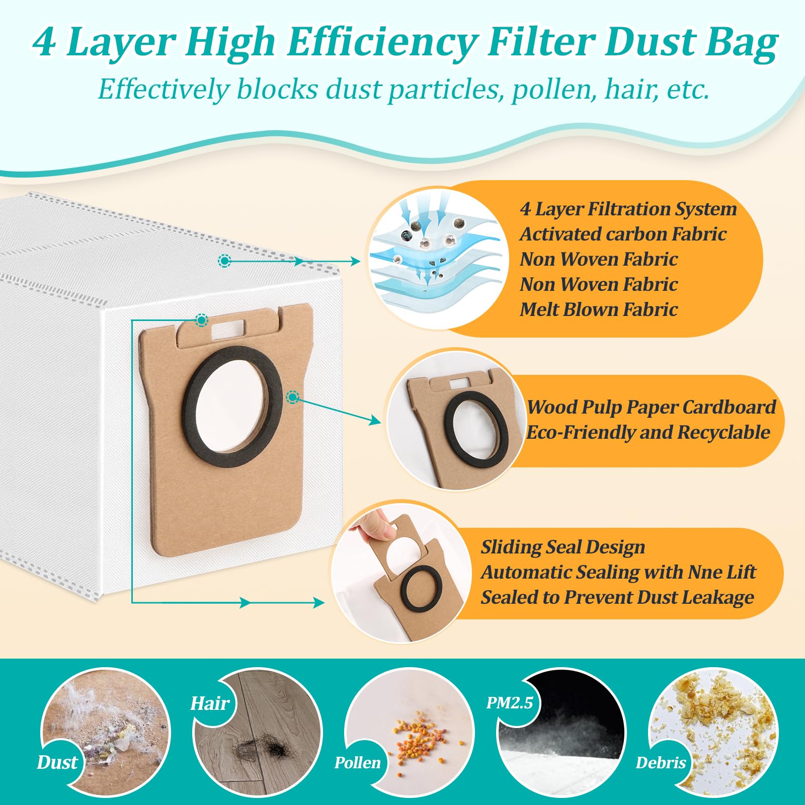 RongZy 12 Pack for Dreame L10s Ultra / L10 Ultra/L20 Ultra Dust Bags Replacement Compatible with Xiaomi X10+ / X20+ Large Capacity Dust Bag - Image 2