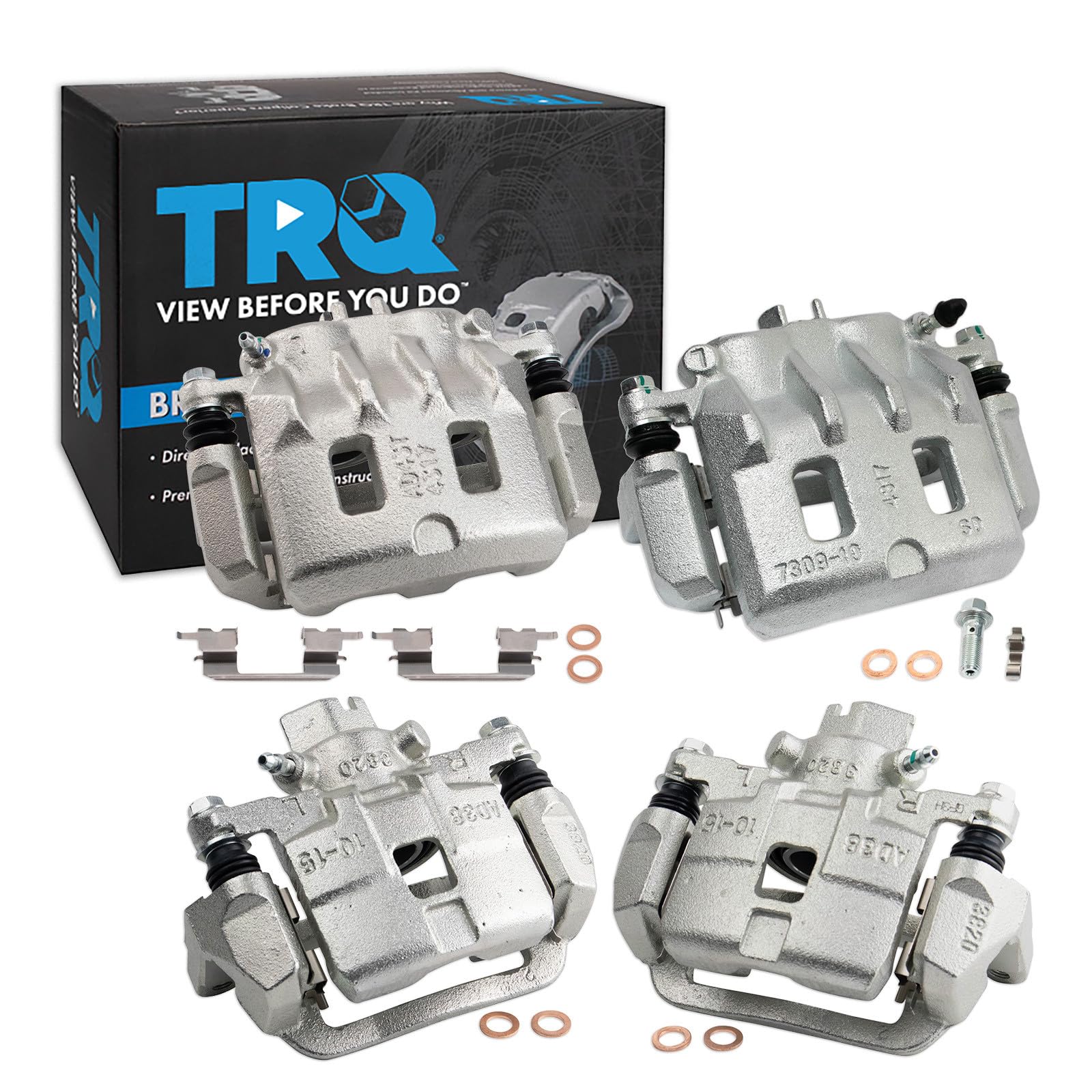 TRQ Front and Rear Brake Caliper Set Zinc Coated Brackets Hardware Compatible with 2002 Subaru Legacy 2000-2002 Subaru Outback