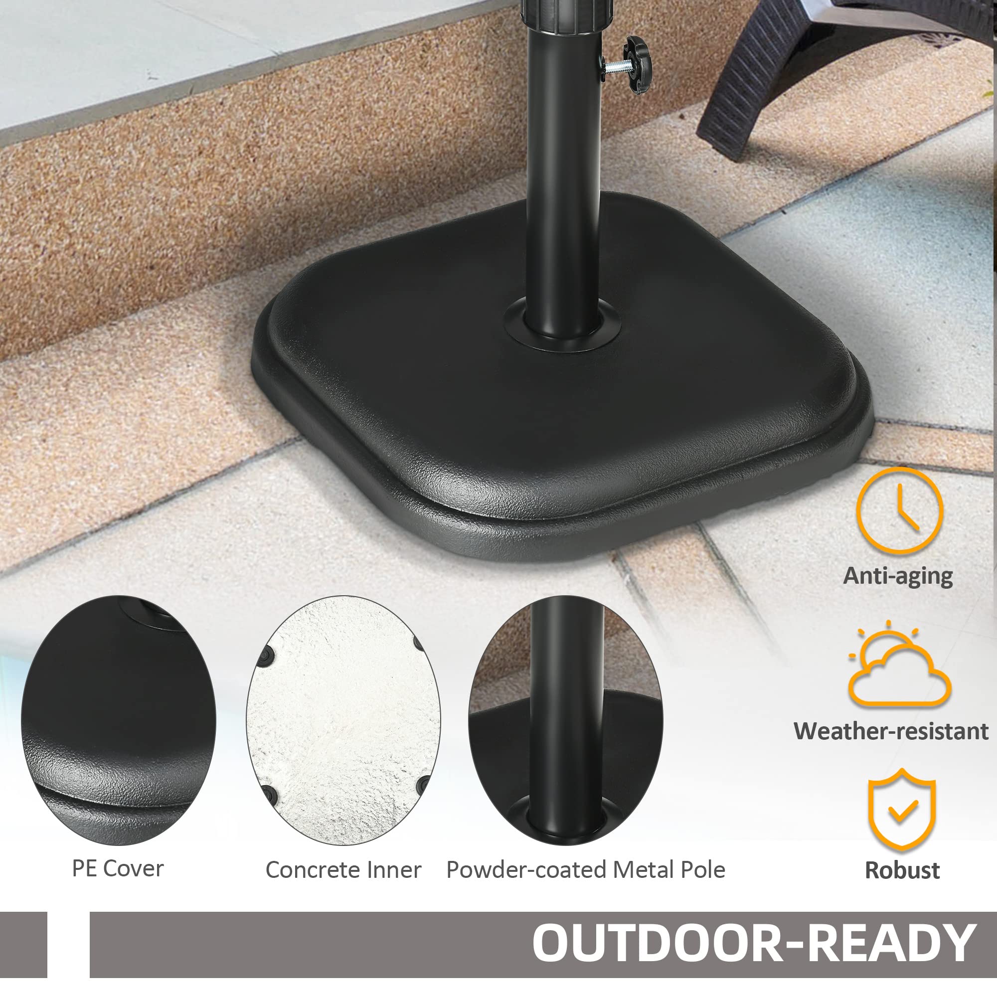 Outsunny Base de Sombrilla de Jardín Peso 11kg Ø32-38 mm 36x36x31 cm Negro | Soporte para Parasol de Cemento, para Mástil, para Terraza Patio Exterior