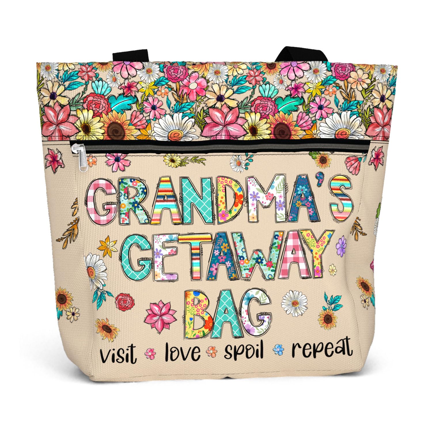 84hoods Aesthetic Tote Bag for Women. Shoulder Bag Grandma Gift for Grandmother. Travel Grocery Bag with Pockets, Zipper.