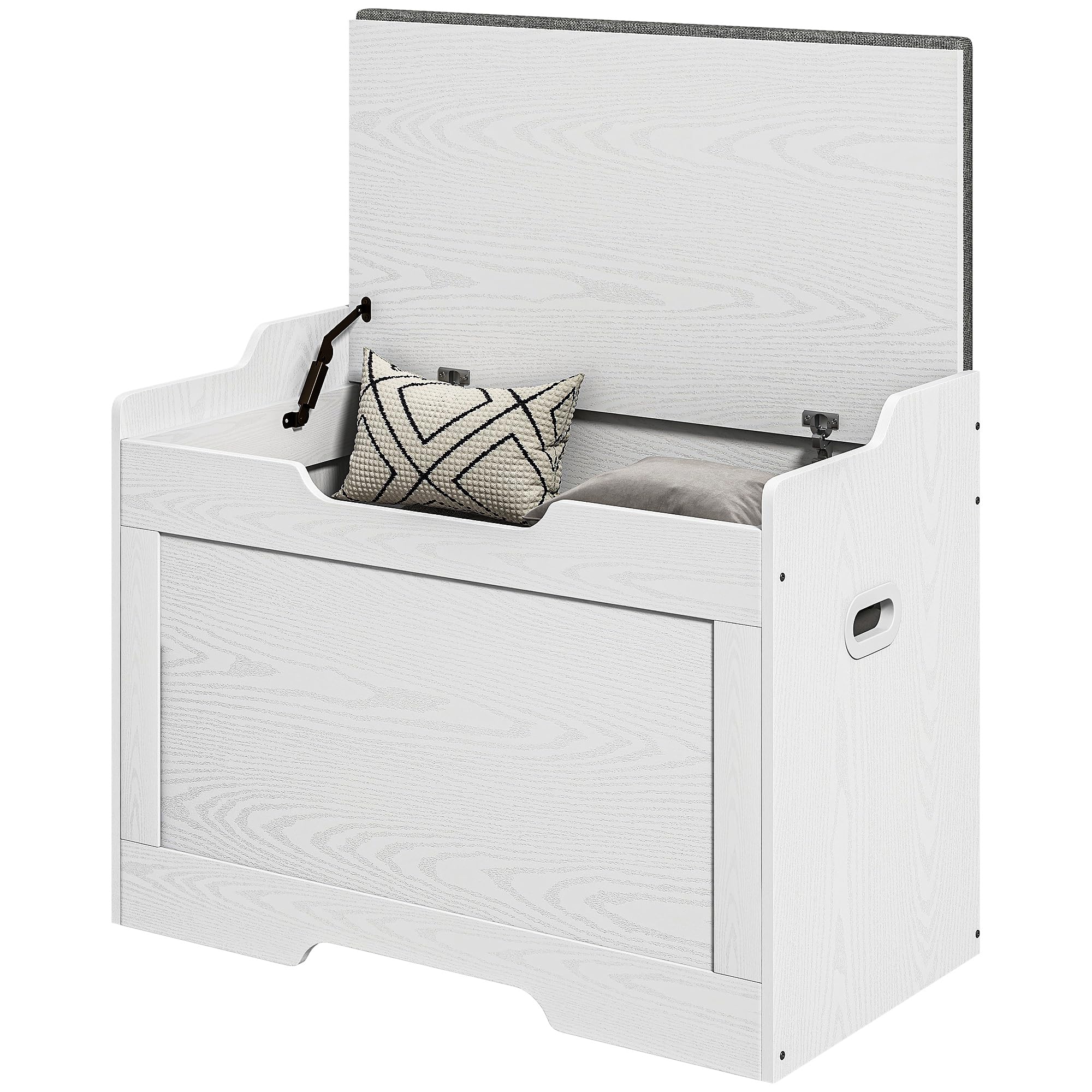 HOMCOM Baúl de 103 litros con tapa, asiento, baúl con espacio de almacenamiento, cojín de asiento extraíble, para salón, dormitorio, blanco