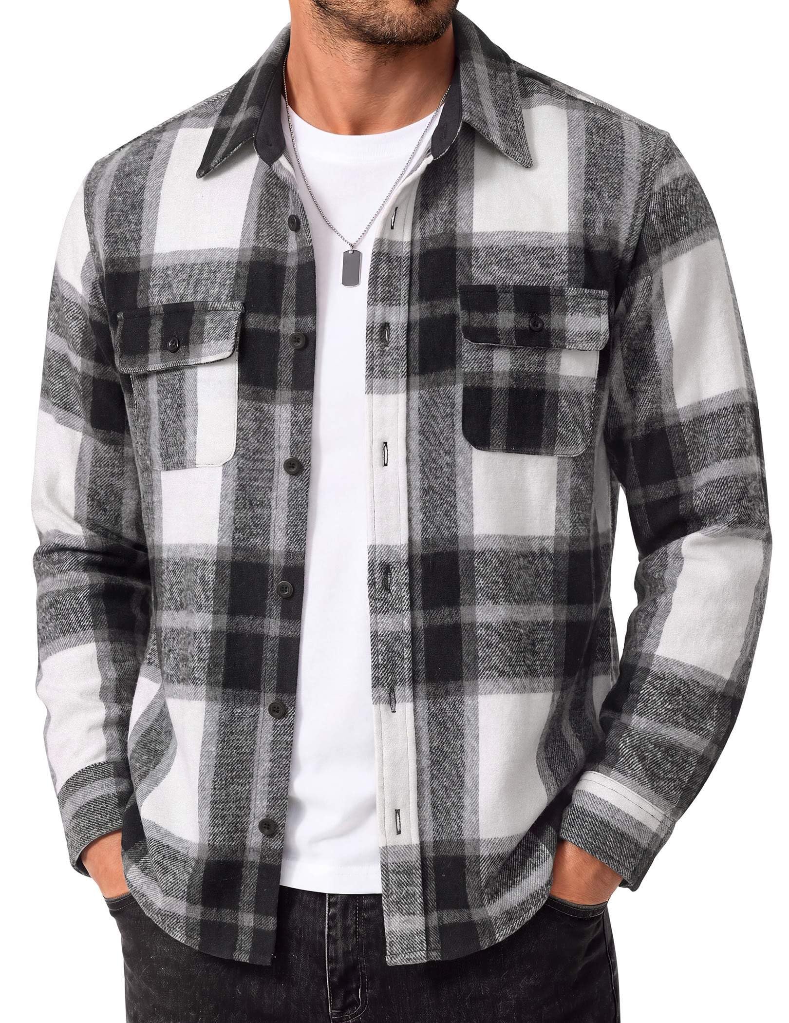 COOFANDY Men's Flannel Shirts Long Sleeve Cotton Plaid Shirt Jacket Casual Button Down Shirt with Pockets Global Recycled Standard OEKO-TEX STANDARD 100 Global Recycled Standard Global Recycled Standard ISCC PLUS