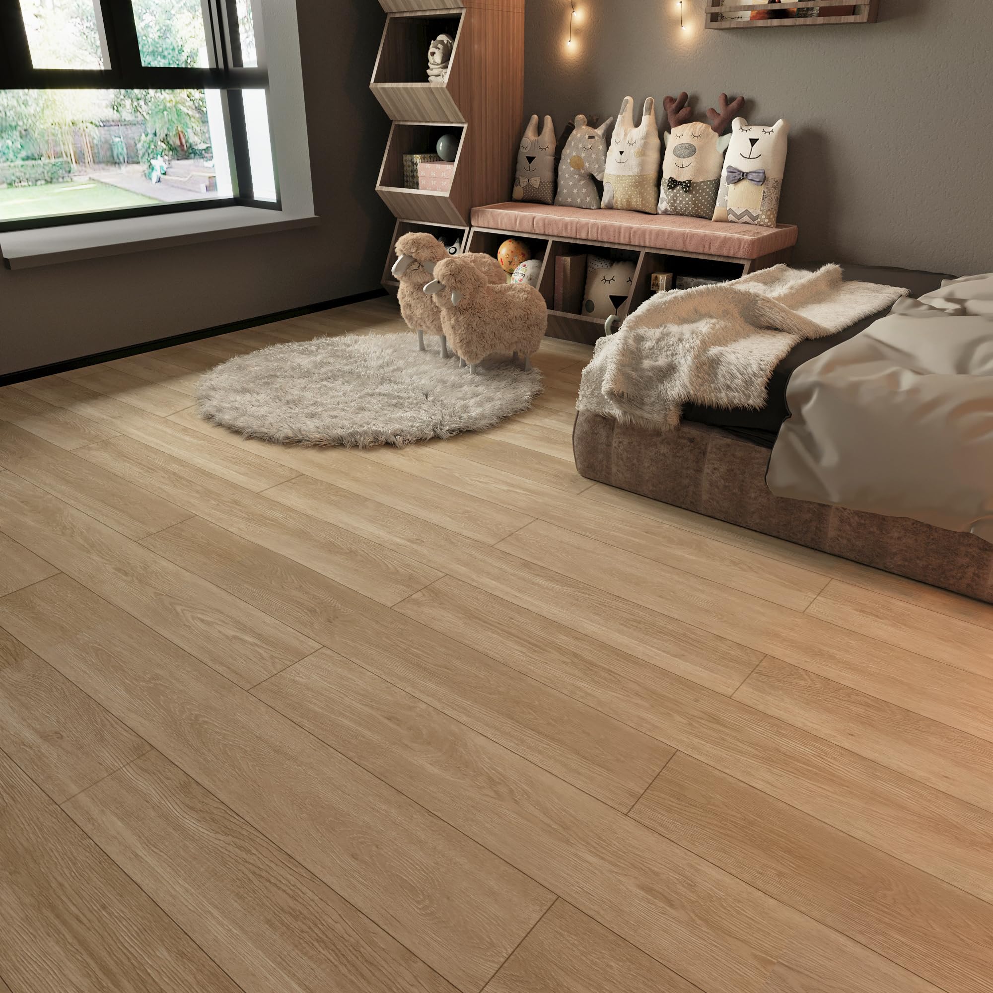Pavimento in vinile marrone Peel and Stick, 61 x 398,8 cm, impermeabile, con venature del legno, autoadesivo, resistente all'usura, per cucina, bagno, soggiorno, camera da letto, pavimenti temporanei