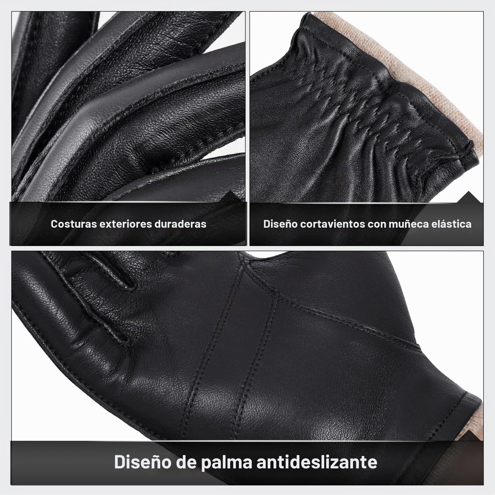 GSG SINCE 1998 Guantes piel hombre para conducir | Guantes de invierno de piel de oveja sin cromo con forro de lana, dedos táctiles y puño