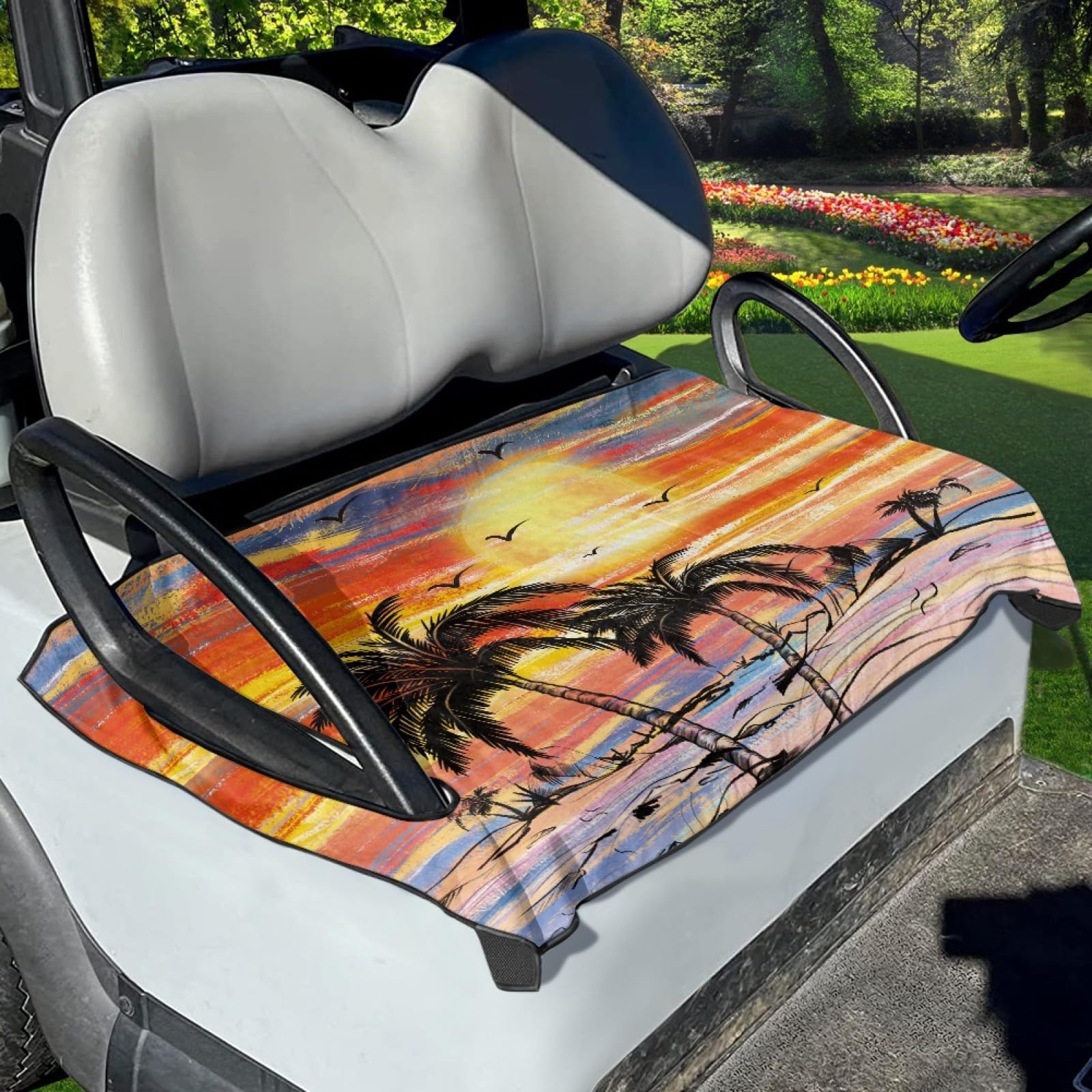 Sellikakes Golden Sunset Universal Golf Cart Seat Protector with Durable Breathable Material,Non-Slip Golf Cart Seat Covers for Travel,Sport