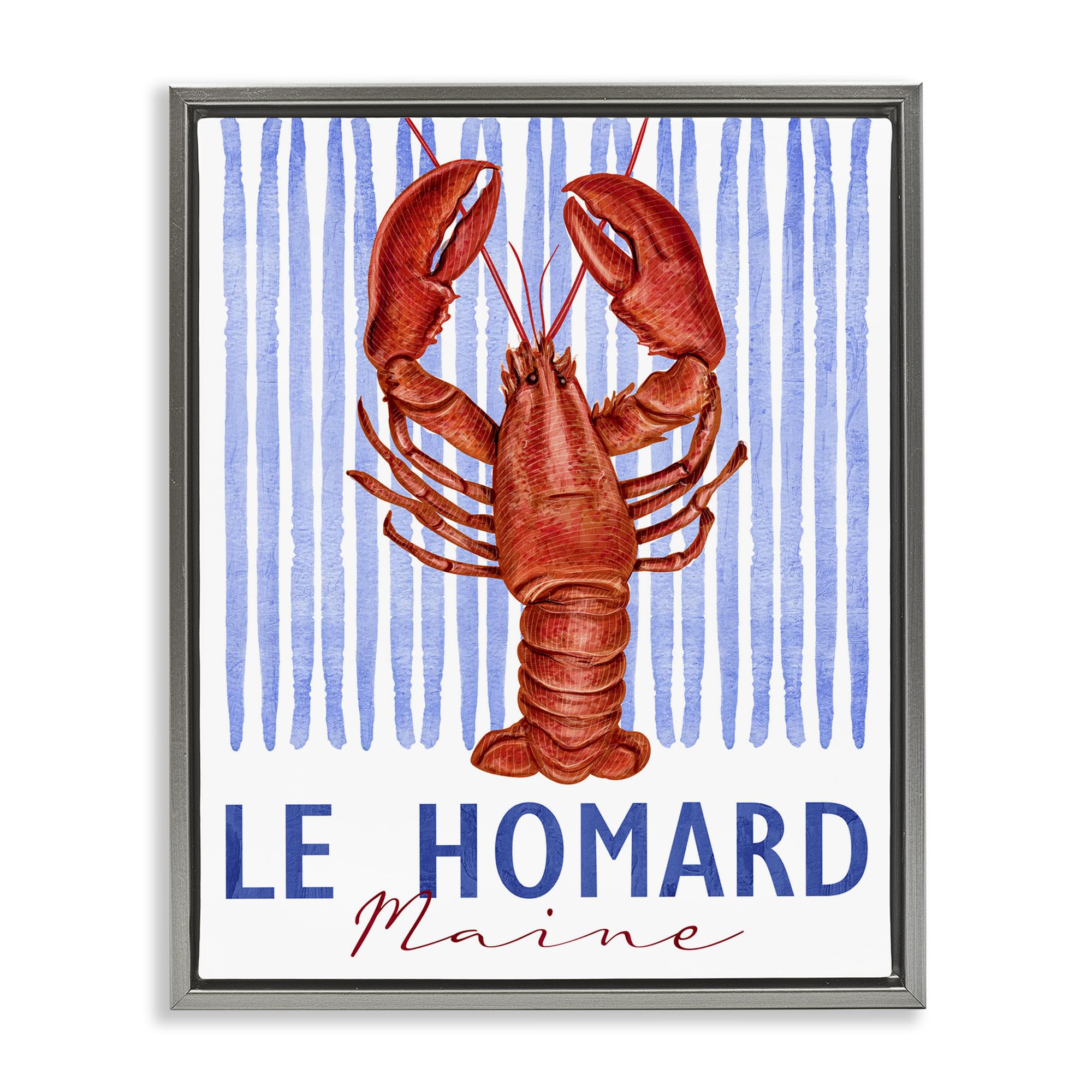 Stupell Industries 'Le Homard Nautical Stripes', Floating Frame Canvas Art, Gray, 25 x 31 Inches, Easy to Hang and Sturdy, Made in USA, by Kim Allen