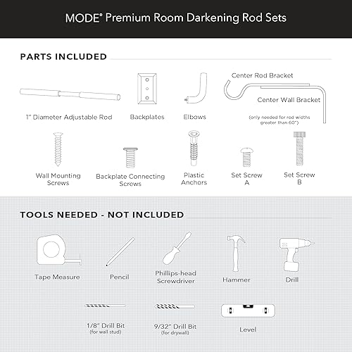 Miniatura 5 de MODE Room Darkening Collection - Juego de cortineros opacos de 1 pulgada de diámetro con barra de cortina ajustable de acero montado en la pared,