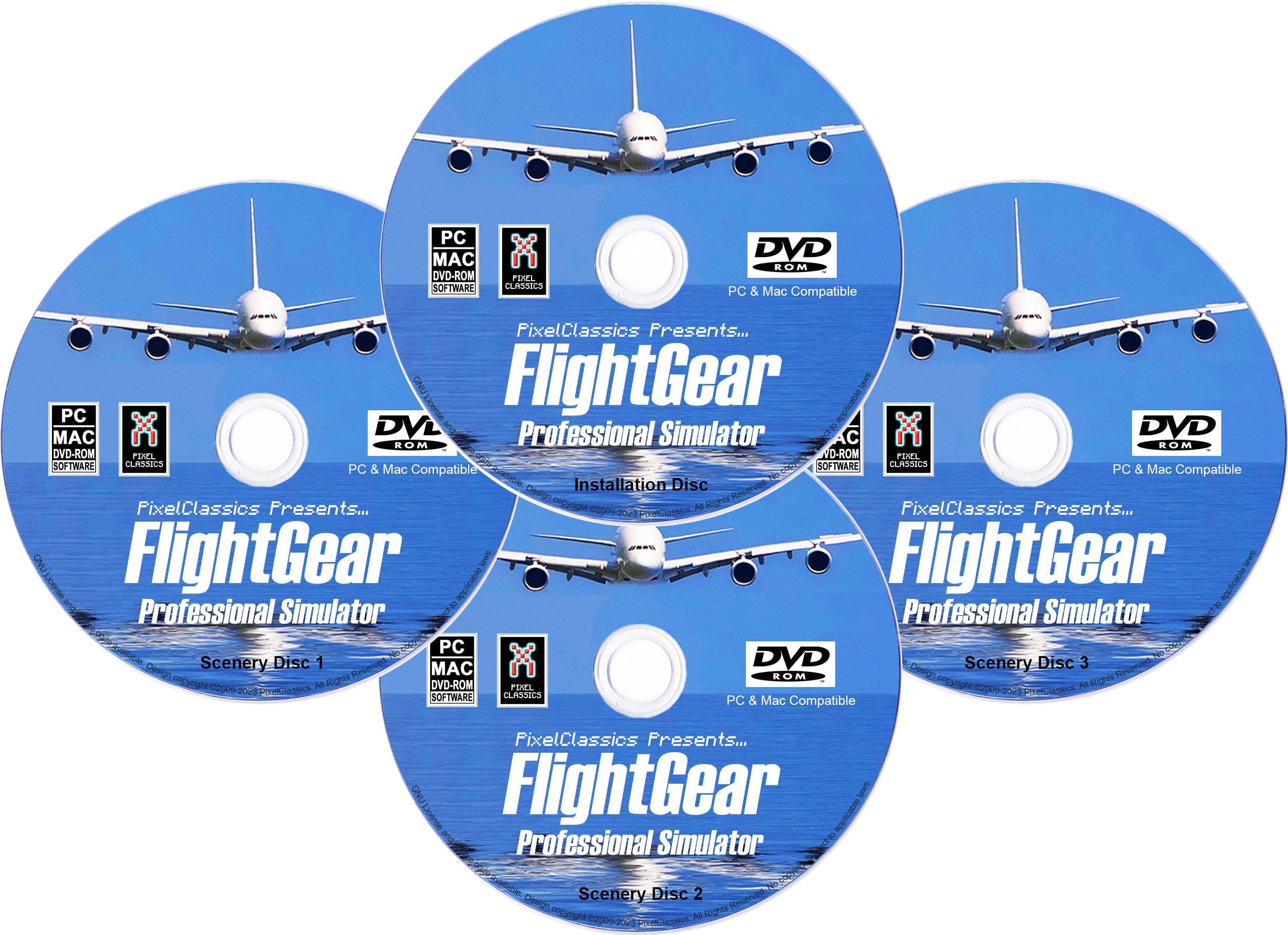 FlightGear Flight Simulator 2025 X Premium DELUXE Edition Flight Sim 4 Disc DVD CD Set Compatible with Microsoft Windows 11 10 PC & Mac OS | 600+ Aircraft & FULL Worldwide Scenery!
