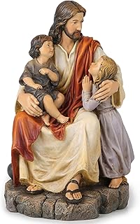 BC Catholic Jesus with Children Statue, Religious Figure, Inspirational Indoor Home Decor, Devout Gift for Child Baptism, 8.8" H, Renaissance Sculpture Handmade by Buildclassic