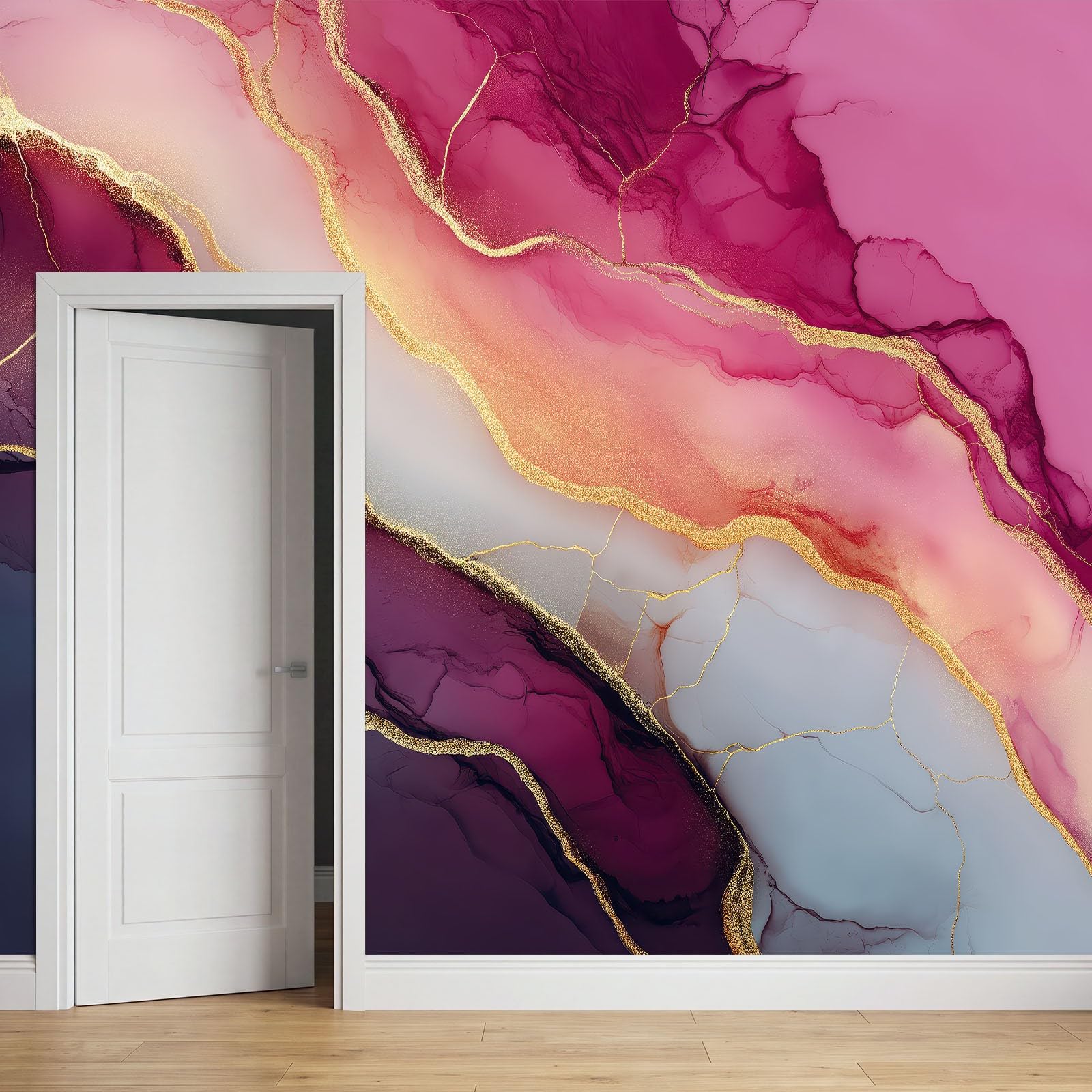 Générique Panoramiczna tapeta 500 x 280 cm abstrakcyjny marmur płyn fale włóknina XXL fototapeta dekoracja ścienna gobelin salon sypialnia - tapeta Trompe l'eil efekt 3D, różowo-fioletowy