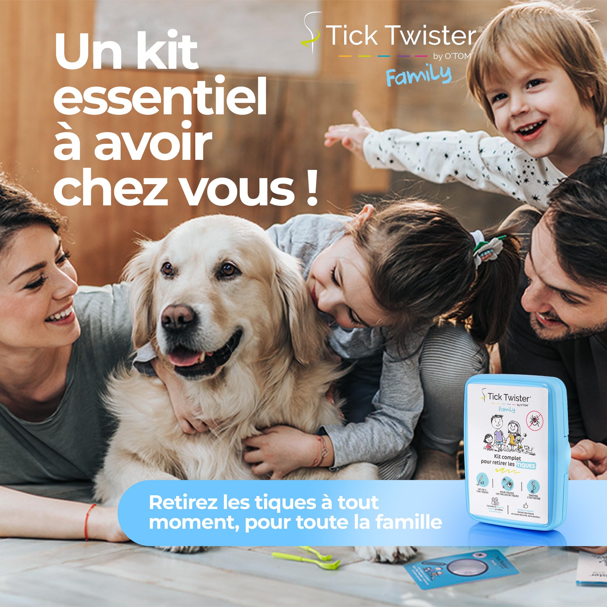 Tire Tique pour Chien, Chat et Humain – Kit Complet avec Pince à Tique (set de 3), Lingettes Désinfectantes, Pansements, Loupe et Boîte de Rangement pour Toute la Famille