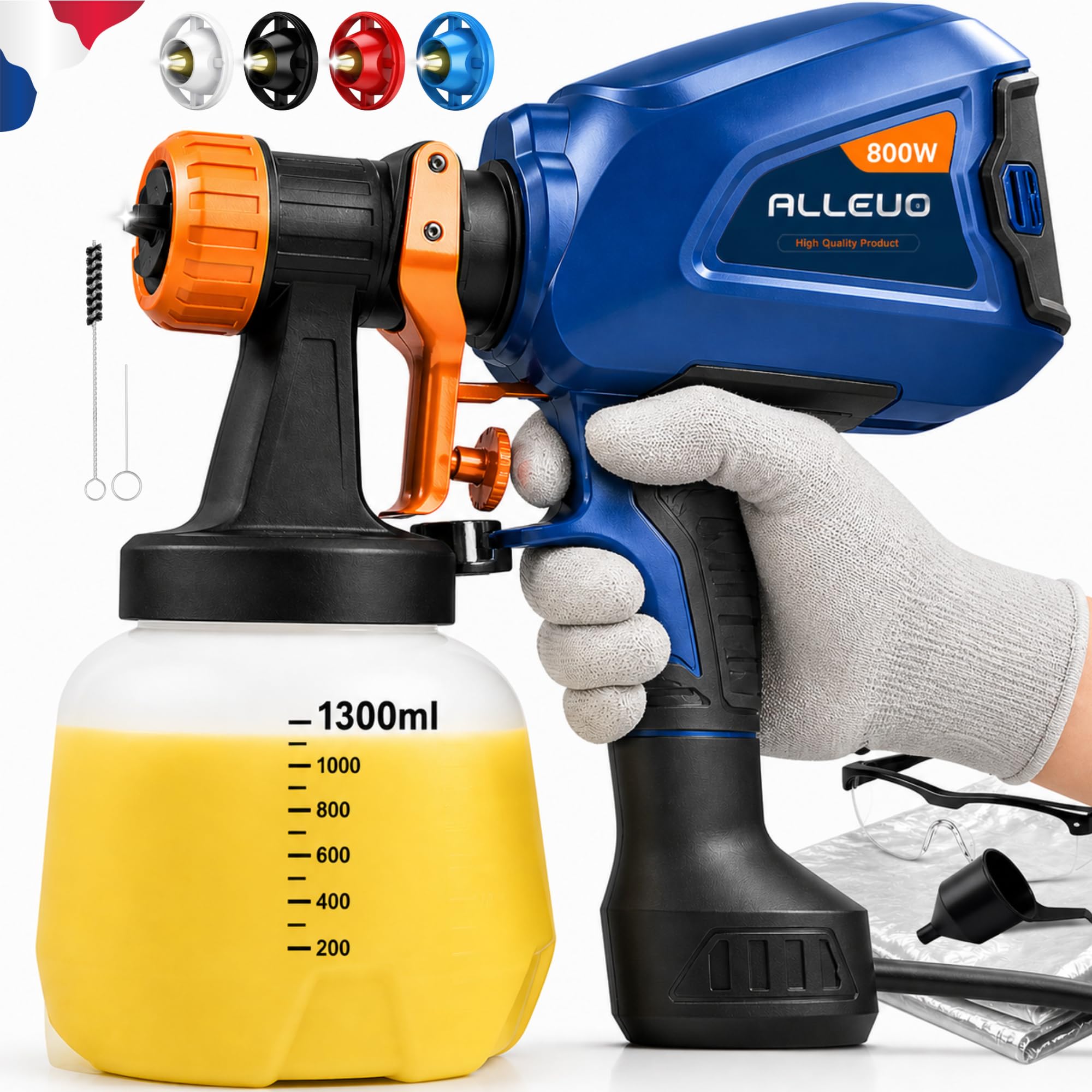 ALLEVO® Pistolet a Peinture 800W – Pulverisateur Electrique de Peinture 1300ml, 4 buses, Pulvérisateur Électrique, Pulverisateur a main, Pulvérisateurs de peinture, Accessoires, Murs, Meubles, Plafond