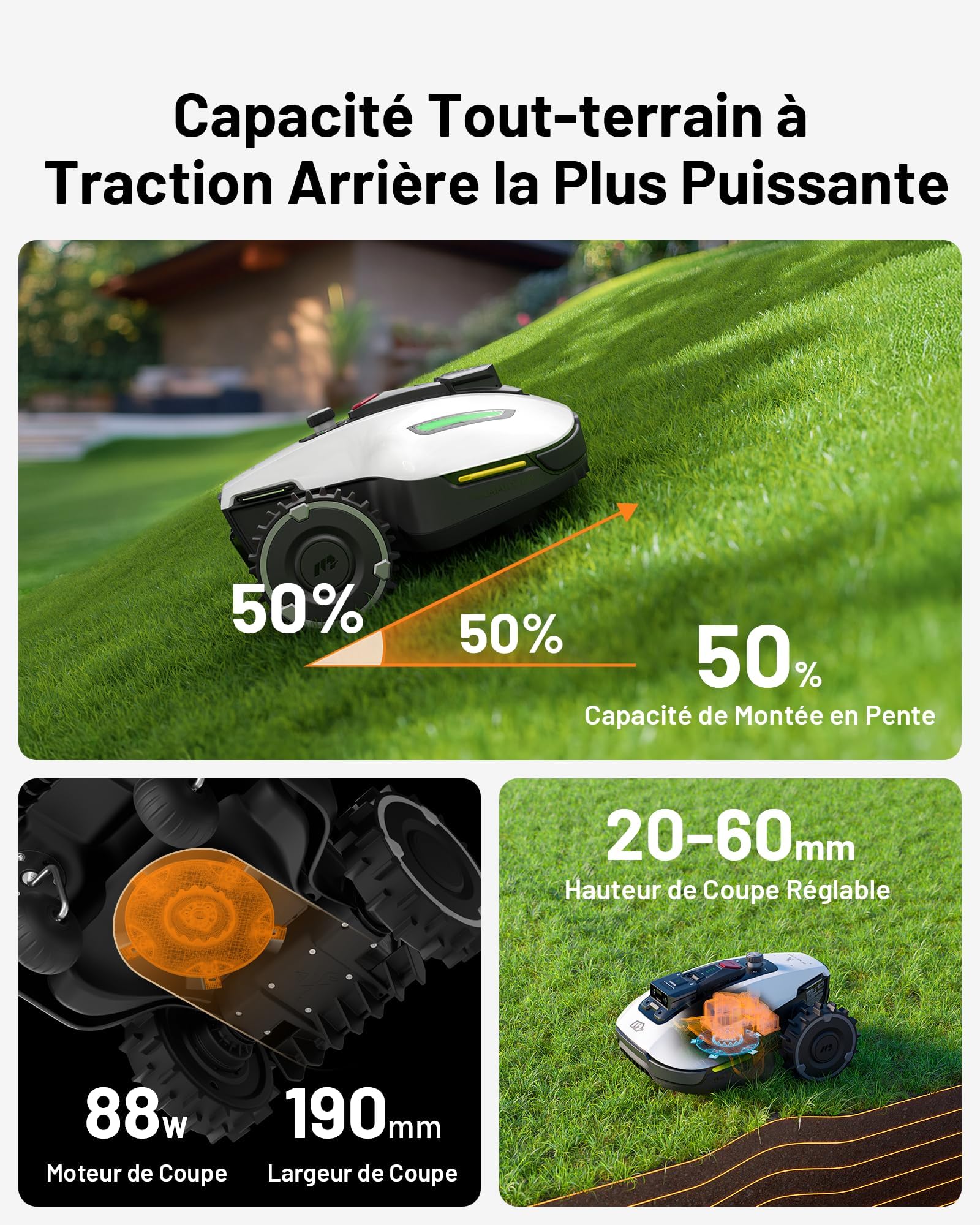 MAMMOTION YUKA Mini 500 Robot Tondeuse sans Fil Périphérique, NetRTK+Vision, Aucune Antenne RTK Requise, Recommandé 500 m², Pente à 50%, Cartographie Automatique, avec Module 4G
