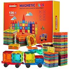 Gemmicc Magnetic Tiles, Deluxe 136 PCS Building Blocks Magnet Toys for Kids,3D Magnet Puzzles Stacking Blocks for Boys Girls,Huge Set with 2 Cars