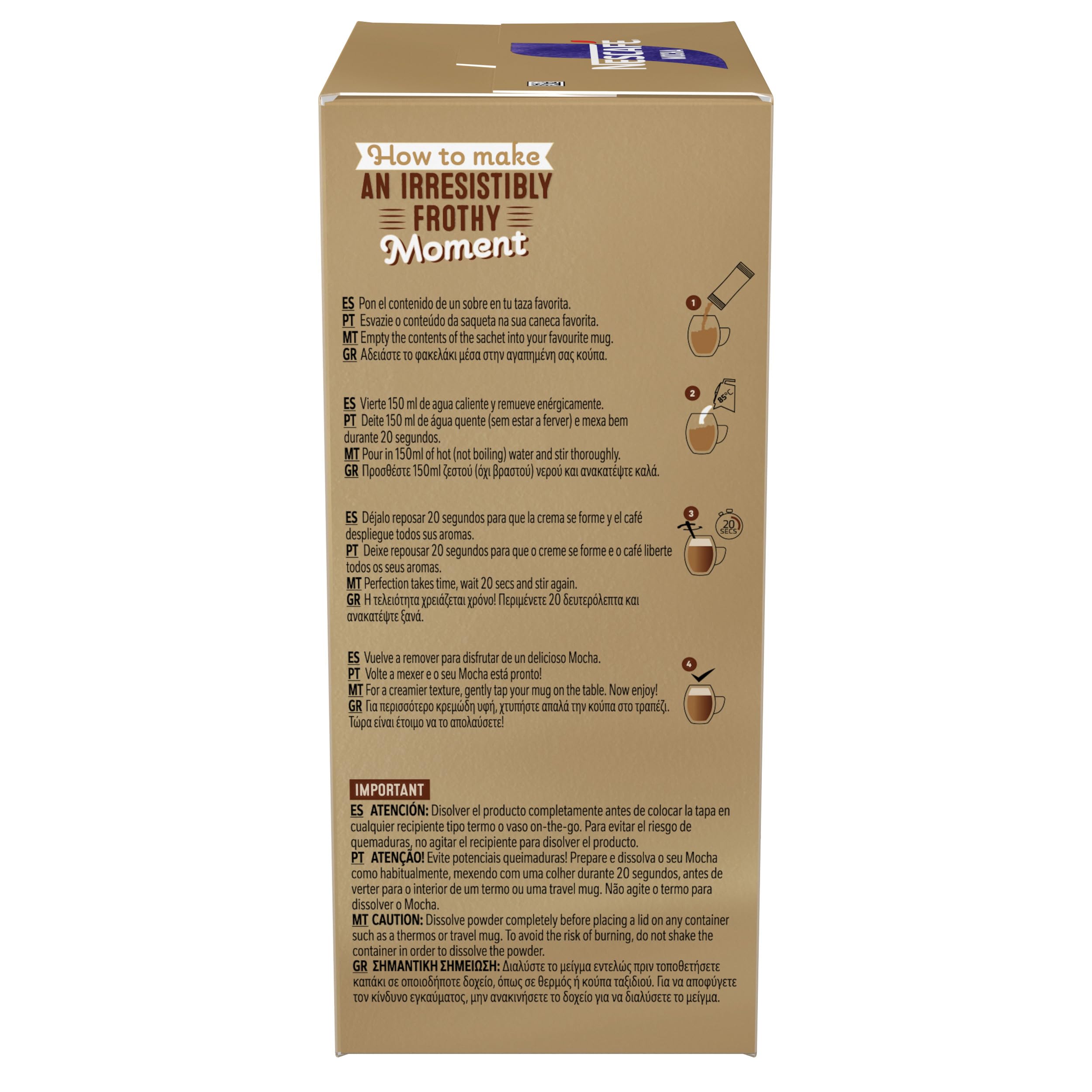 NESCAFÉ Goldener Mokka, cremiger löslicher Kaffee mit Magermilch, Cappuccino-Schokoladengeschmack, Packung mit 6 Hüllen mit 8 Beuteln, insgesamt 48 Beutel