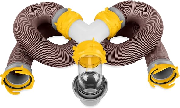Camco Revolution 20' Sewer Hose Kit with Swivel Fittings and Wye Connector - Ready To Use Kit with Fittings, Hoses, and Storage Caps, Great For RVs with Separate Tank Valves, 39667