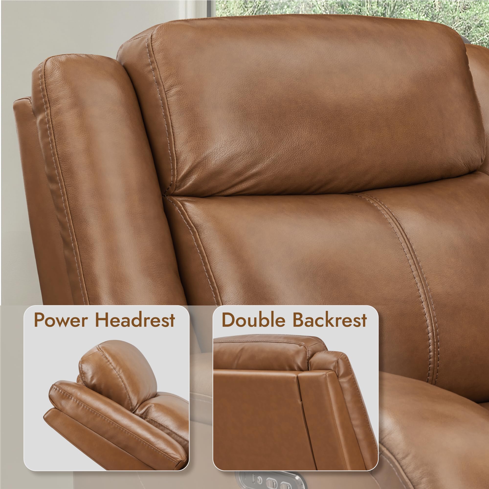 Watson & Whitely Sillas reclinables eléctricas de piel auténtica para adultos, reclinables de pared con reposacabezas eléctrico y puertos de carga, sofá reclinable eléctrico para sala de estar, sillín