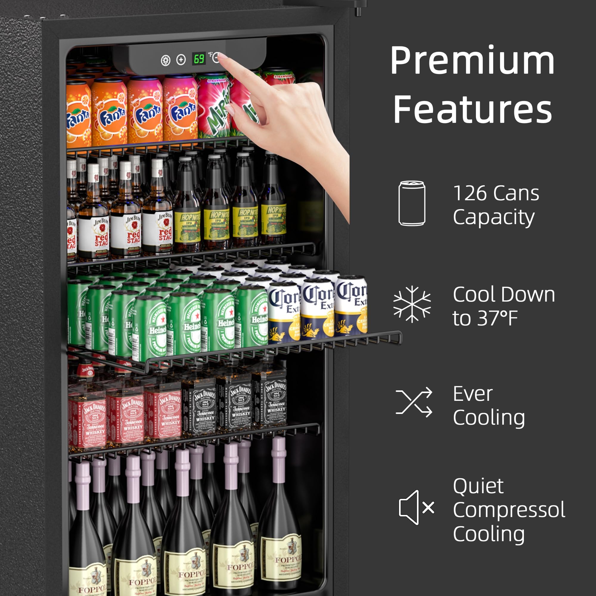 Erivess Compact Freestanding Beverage Refrigerator,126 Can/3.2 Cubic Feetmini Fridge With Reversible Glass Front Door For Soda, Beer, Or Wine, Under Counter Drink Refrigerator With Adjustable Shelves on Fridge.com - View 3