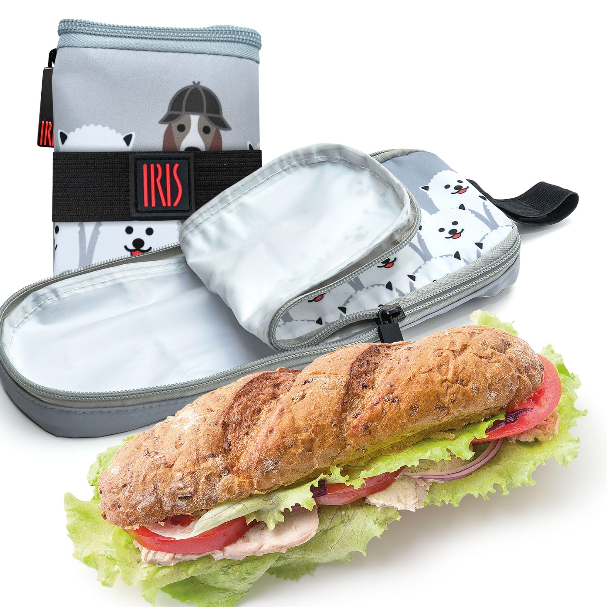 Iris Barcelona Porta Bocatas Infantil Reutilizable y Plegable – Diseño Flexible con Goma (26 x 12 x 2.5 cm) – Interior Impermeable FOOD SAFE – Ideal para Cole, Excursiones, guardería (Gris)