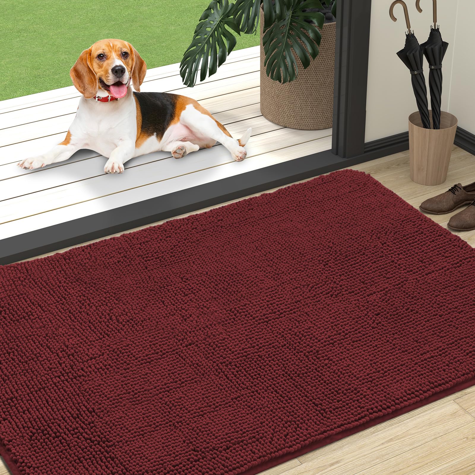 OLANLY Dog Door Mat for Muddy Paws 47x32, Super Absorbent Chenille Mud Mat