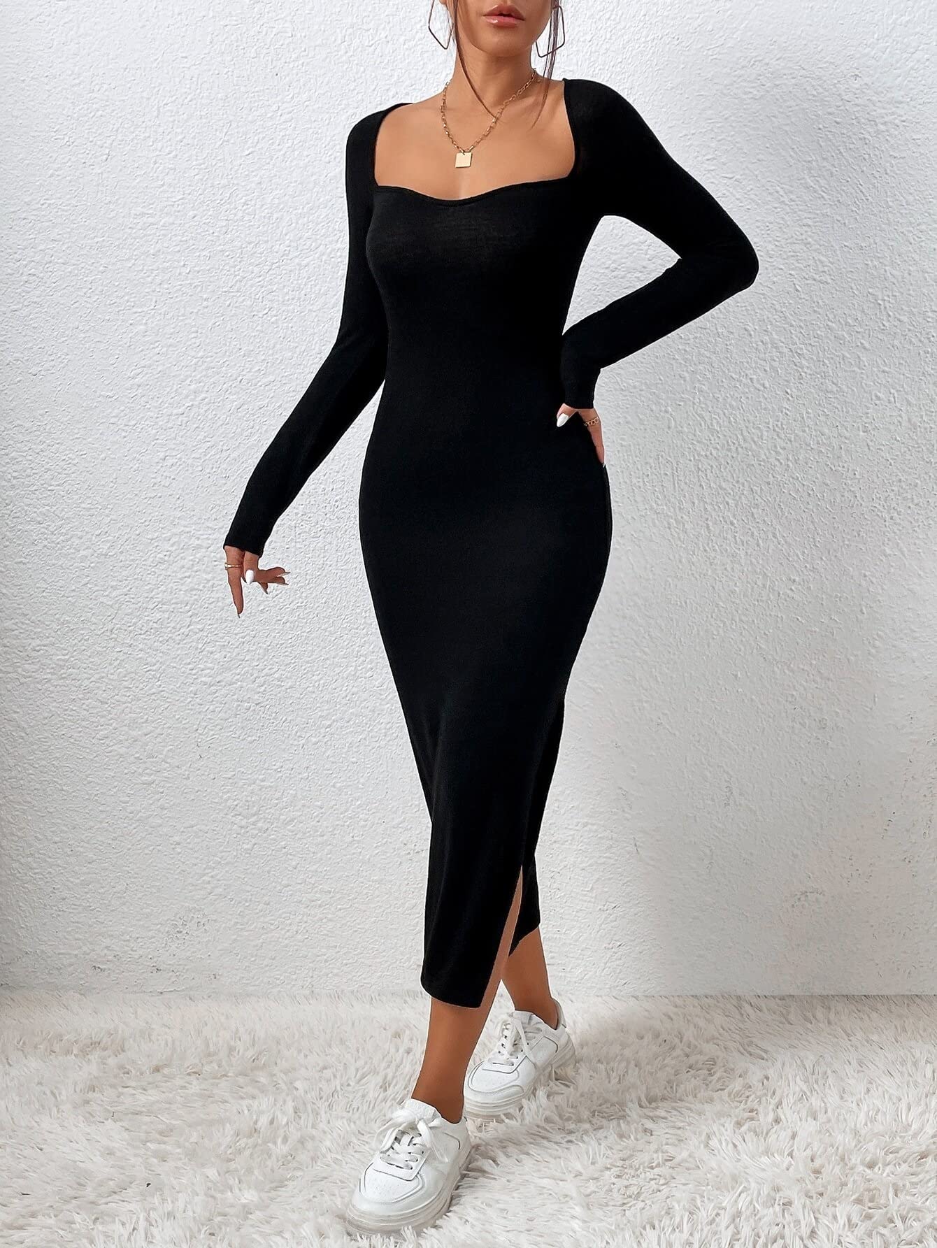 split thigh bodycon dress Amazon.com: Women's Dresses Sweetheart Neck Split Thigh Bodycon Dress Dress  for Women (Color : Black, Size : Medium) : Clothing, Shoes & Jewelry