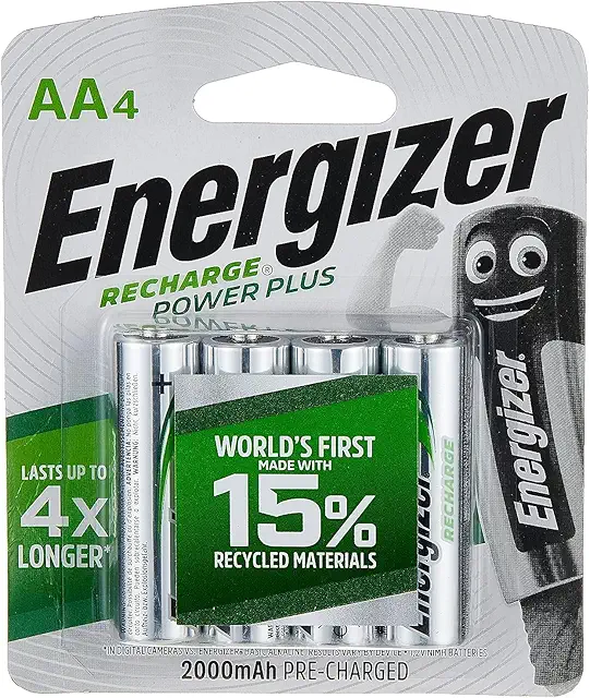 Imagen relacionada con Energizer - Recargables, Pack de 4 pilas AA 2000 mAh, precargada, para dispositivos uso frecuente y cientos de recargas