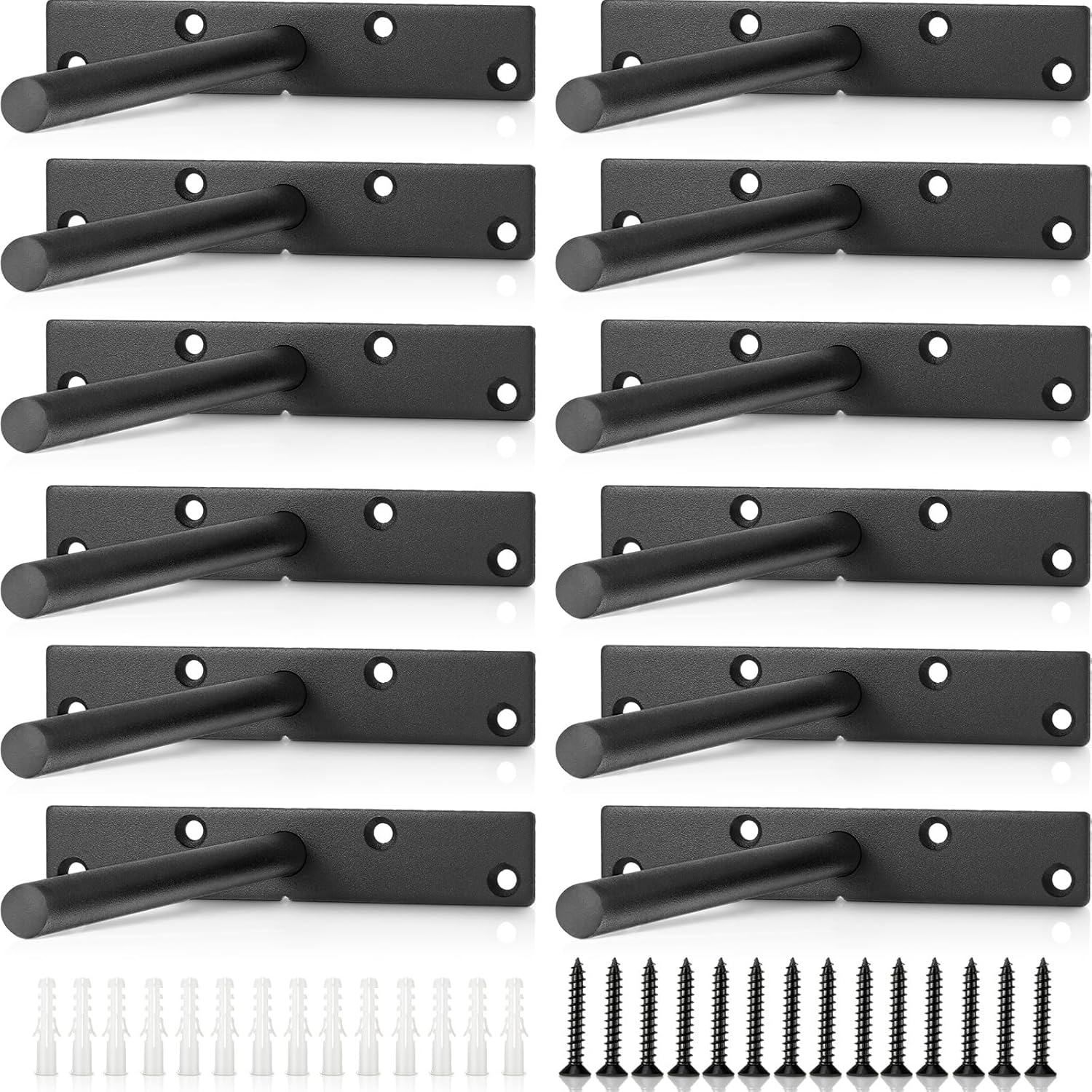 8 Inch Floating Shelf Brackets 4 Pack - Heavy Duty Hidden Shelf Supports, Matte Black, 1/5 Inch Thick