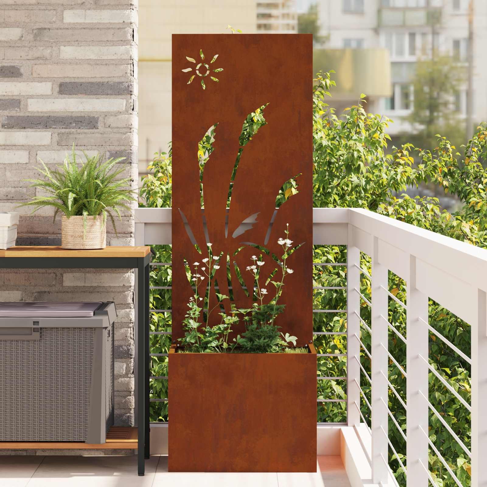 Ogrodowa ochrona przed wzrokiem na płótnie, odporna na warunki atmosferyczne, 50 x 140 cm, ochrona prywatności, taras, balkon, na zewnątrz, nowoczesny stalowy parasol z dekoracyjnymi wstawkami