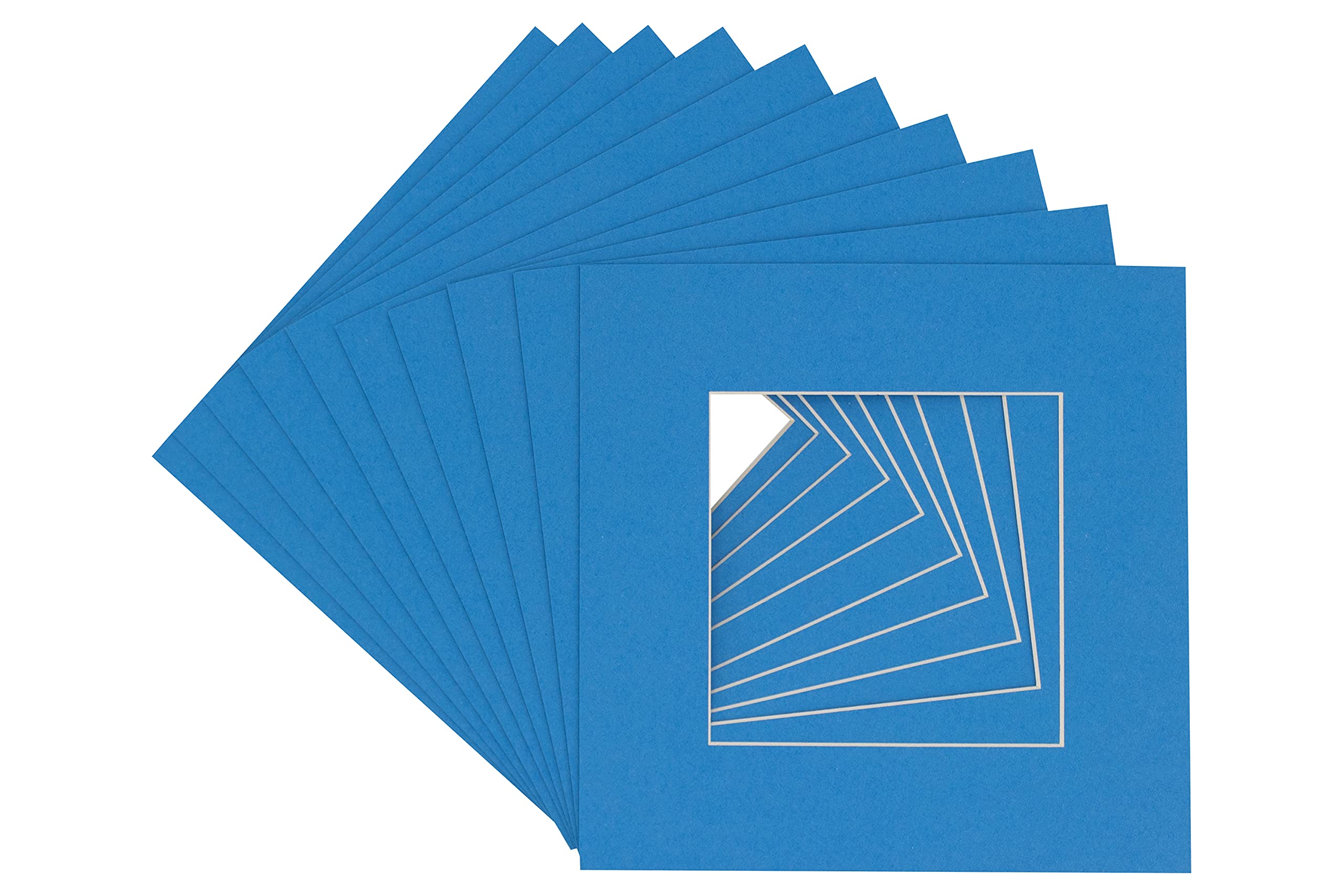 CountryArtHouse Bay Blue Acid Free 14x14 Square Picture Frame Mat with White Core Bevel Cut for 10x10 Pictures - Fits 14x14 Frame - Pack of 1 Matboard Show Kit with Acid Free Backing & Clear Bag