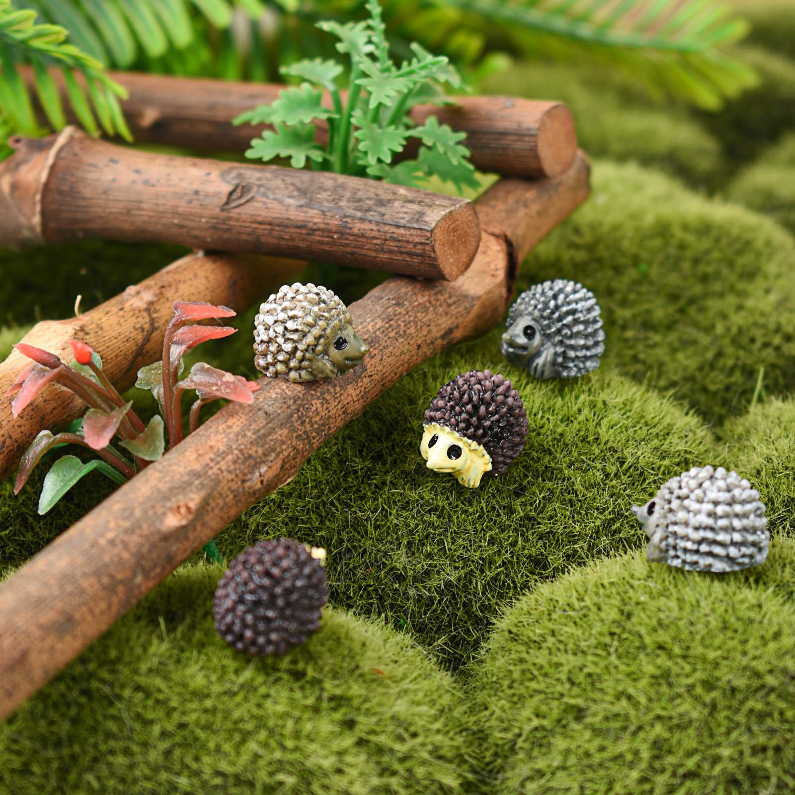 Hanycon Mini-Igel-Figuren Aus Harz – 30 Stück, 1,7x1,1 Cm, In Braun, Grau & Gelb | Für Feengarten, Terrarien, Deko