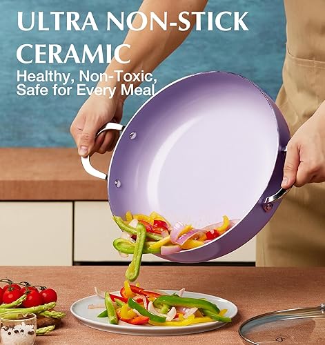 Miniatura 2 de KOCH SYSTEME CS Sartén para Saltear con Tapa, Sartén Honda para Freír de 12 Pulgadas, Sartén para Saltear Antiadherente de Cerámica Libre de Toxinas