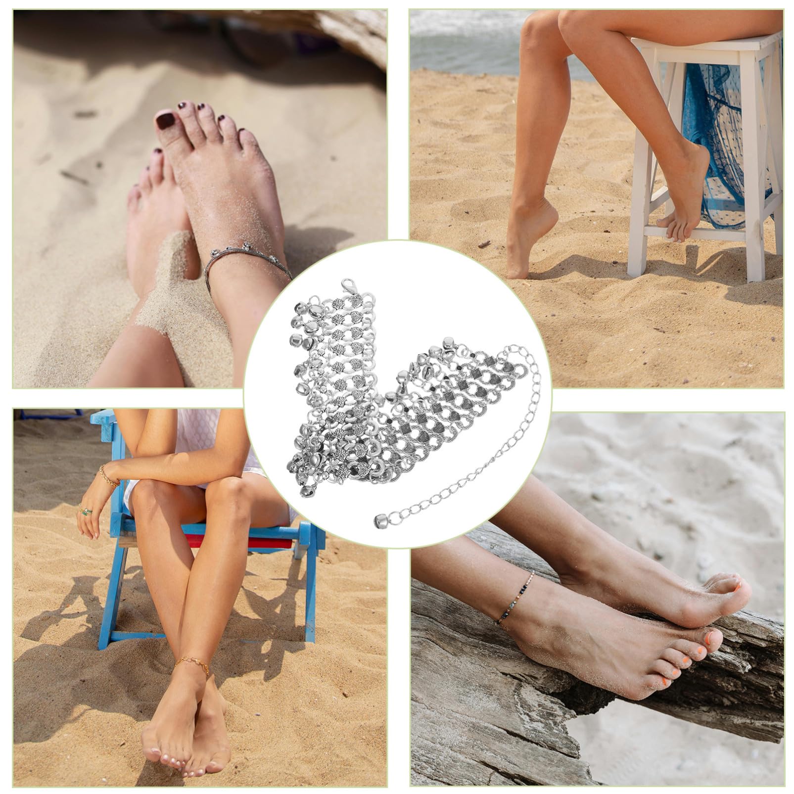 Healvian 2 Szt. Szt Regulowane Wielowarstwowe Brzegi z Dzwoneczkami Etniczny Styl Łańcuszka Stopę Biżuteria Lato Plażę i Festiwale Ozdoba Do Sandałów i Tańca Brzucha