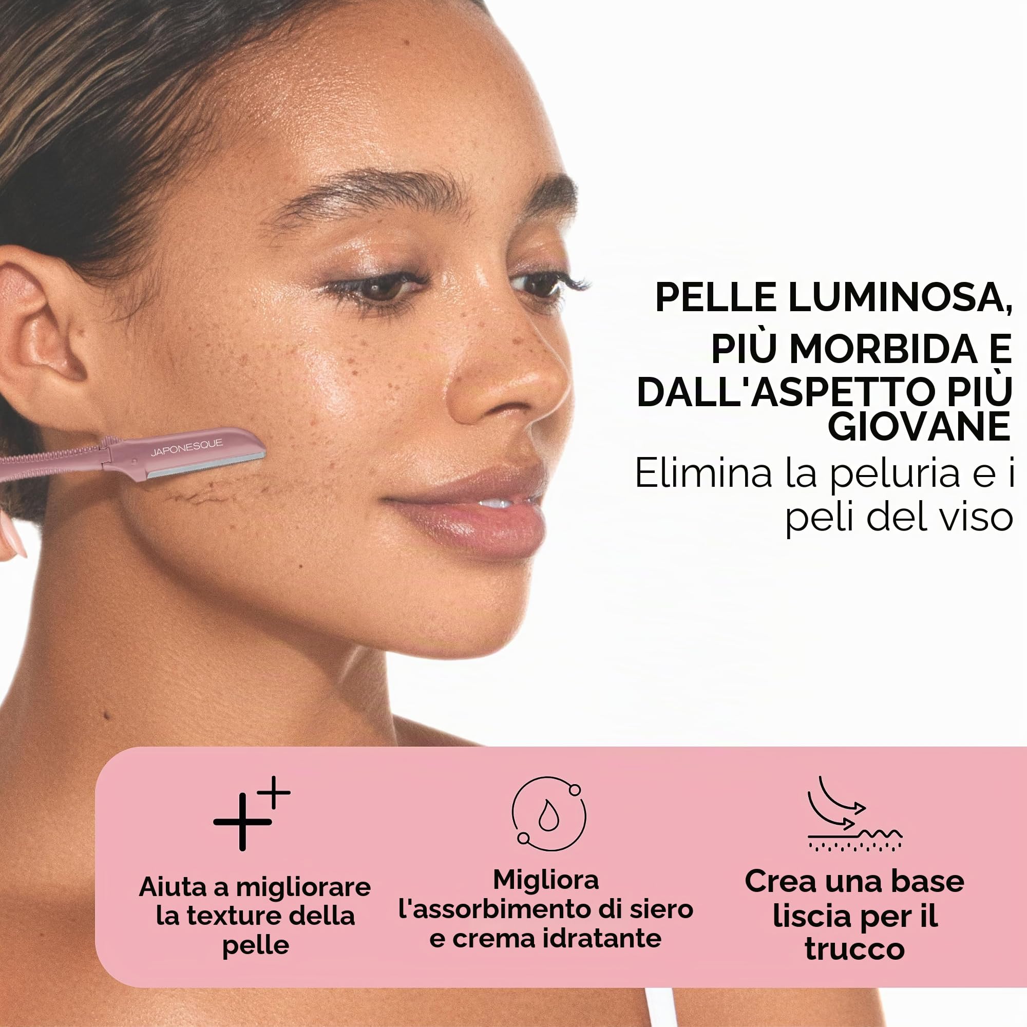 Japonesque Dermaplaner rasoi per il viso per l'esfoliazione e la rimozione dei peli, aumenta l'assorbimento di siero e crema idratante e la luminosità della pelle